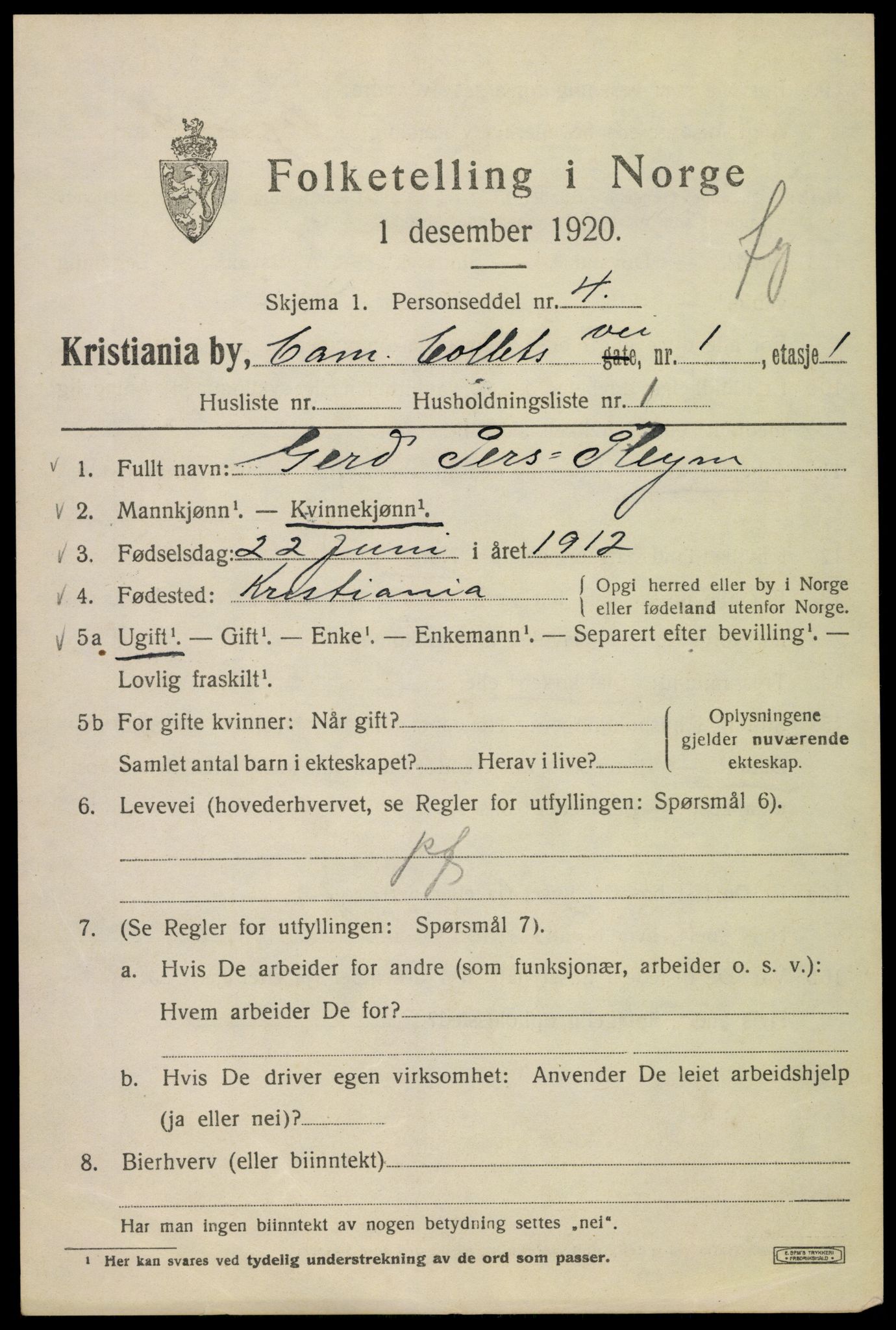 SAO, 1920 census for Kristiania, 1920, p. 182307