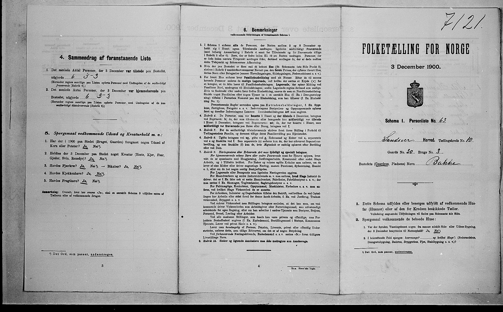 RA, 1900 census for Sandsvær, 1900, p. 1475