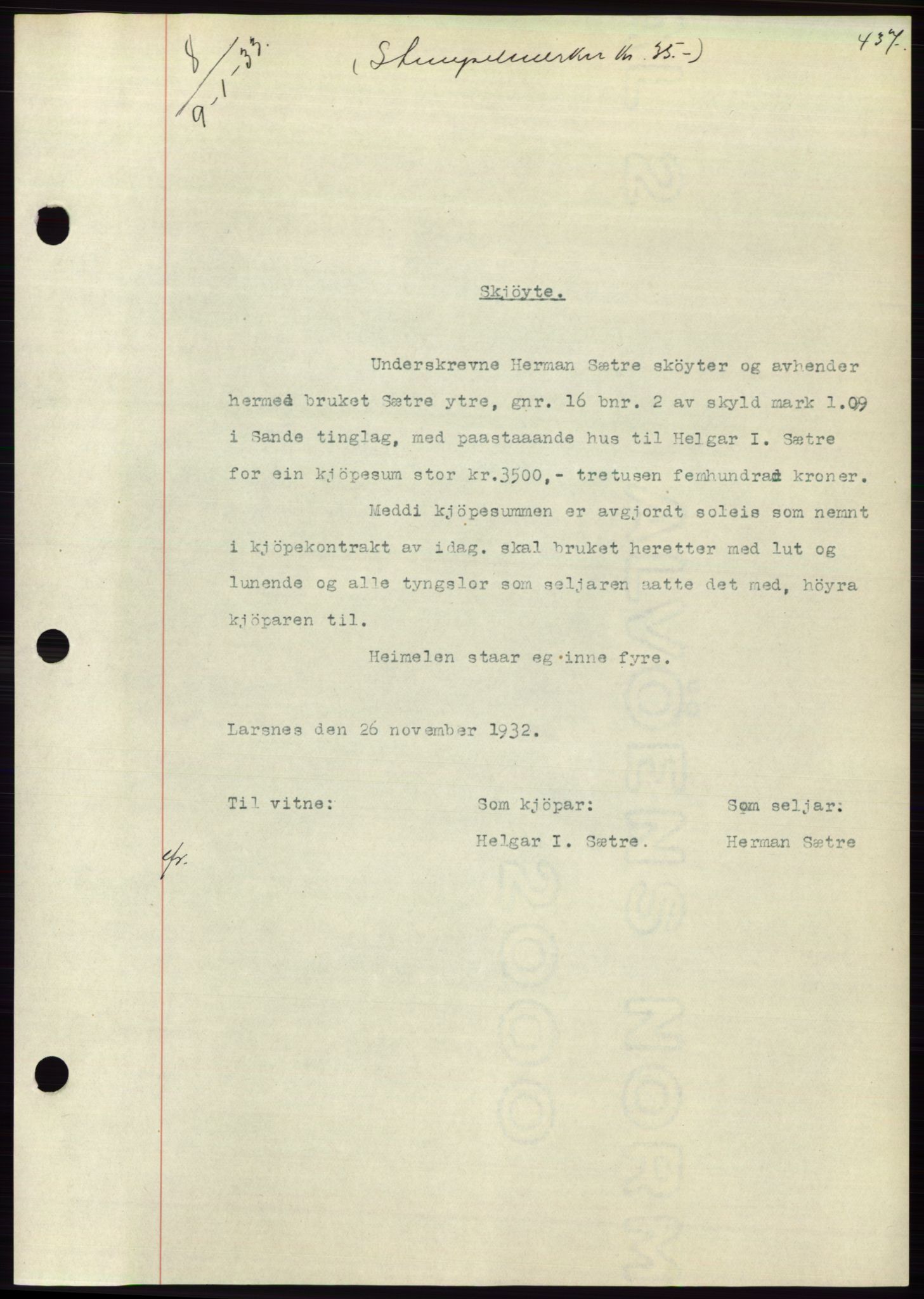 Søre Sunnmøre sorenskriveri, AV/SAT-A-4122/1/2/2C/L0054: Mortgage book no. 48, 1932-1933, Deed date: 09.01.1933