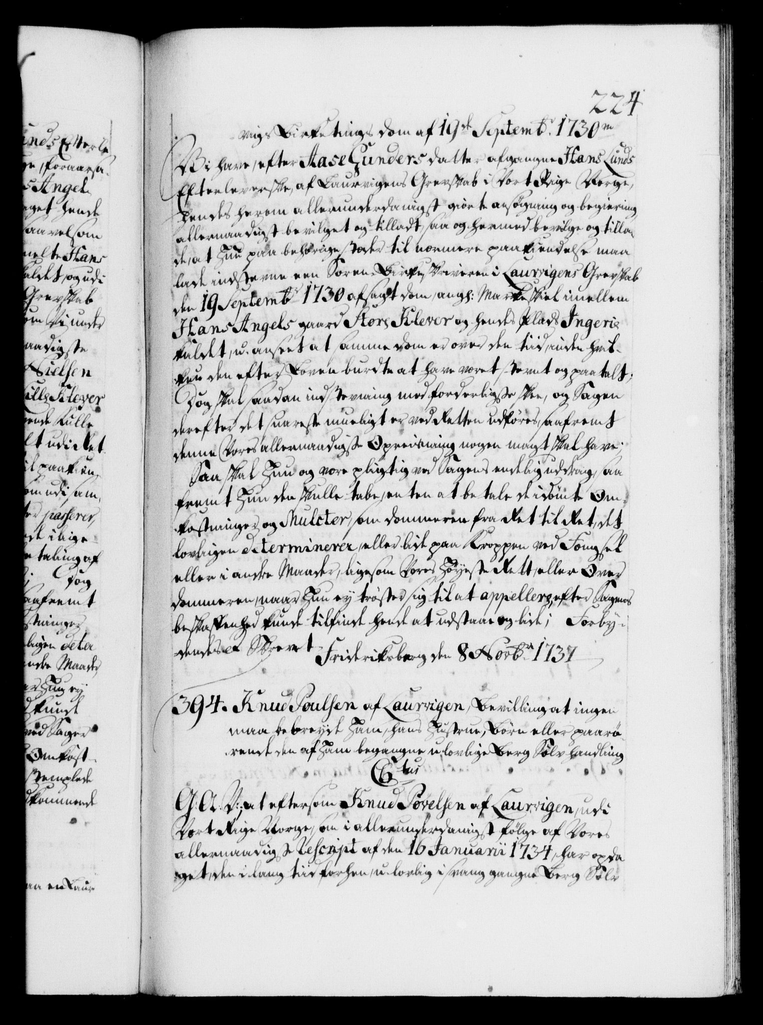 Danske Kanselli 1572-1799, RA/EA-3023/F/Fc/Fca/Fcaa/L0030: Norske registre, 1737-1738, p. 224a