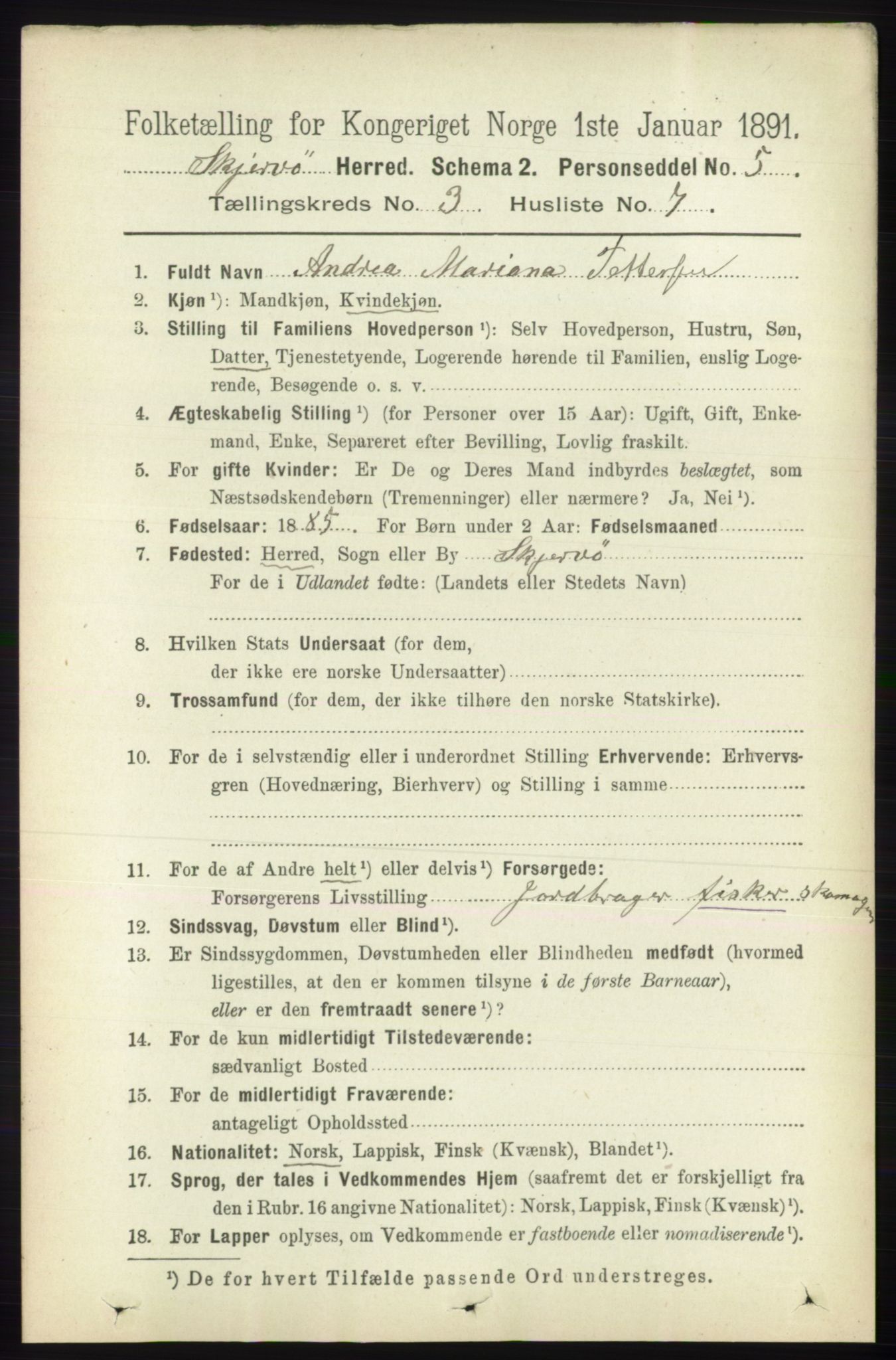 RA, 1891 census for 1941 Skjervøy, 1891, p. 1888