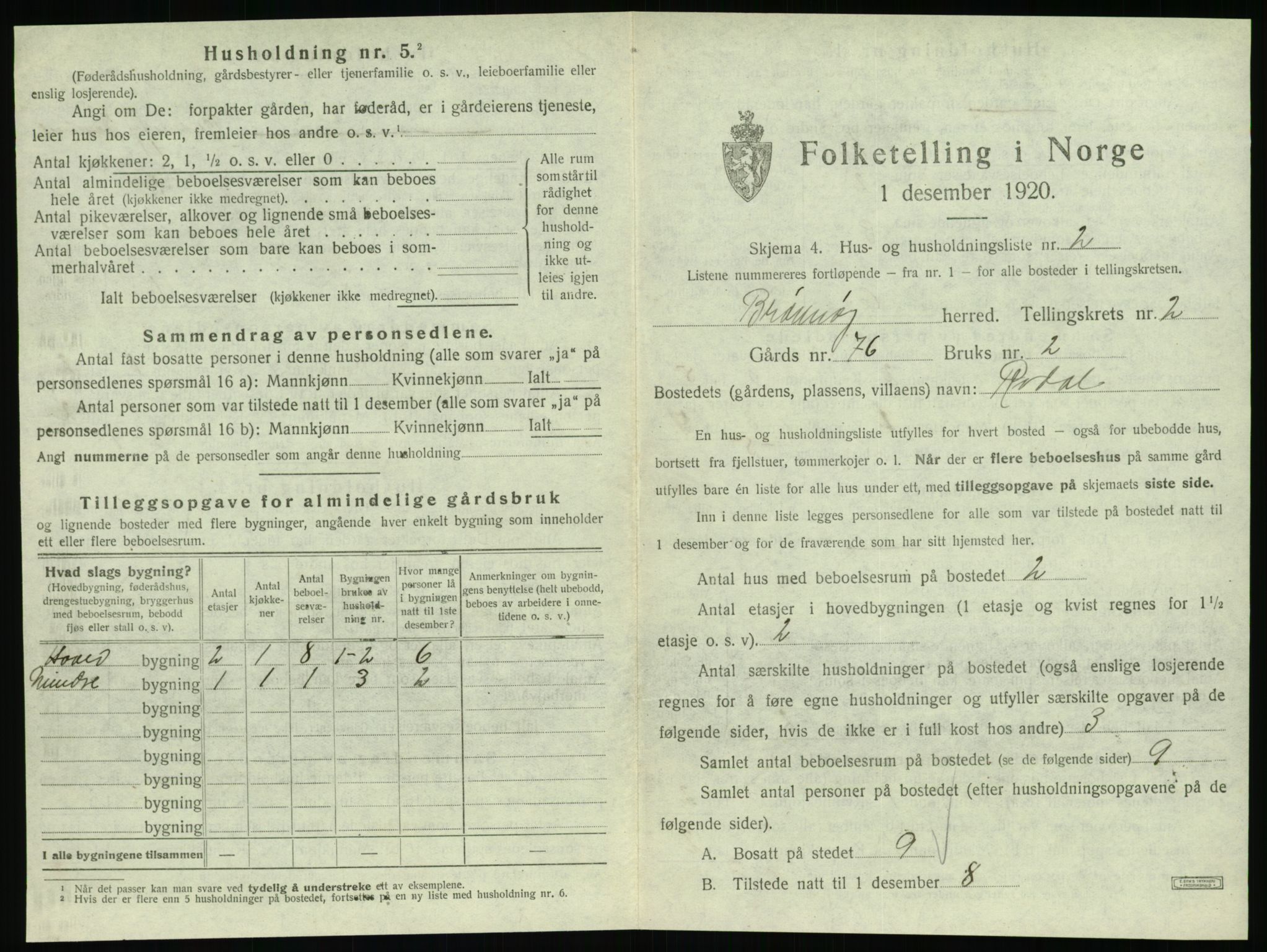 SAT, 1920 census for Brønnøy, 1920, p. 134