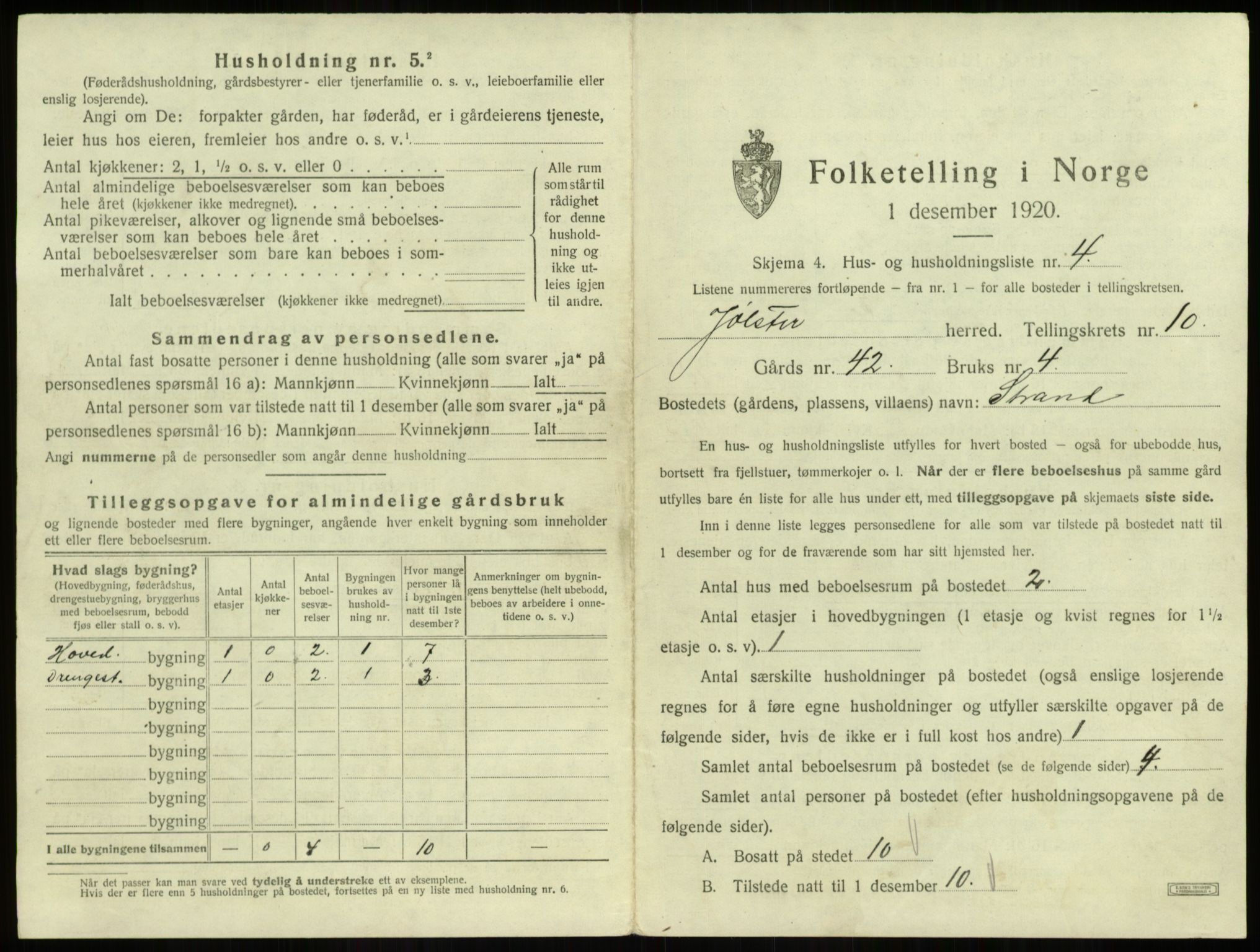 SAB, 1920 census for Jølster, 1920, p. 614