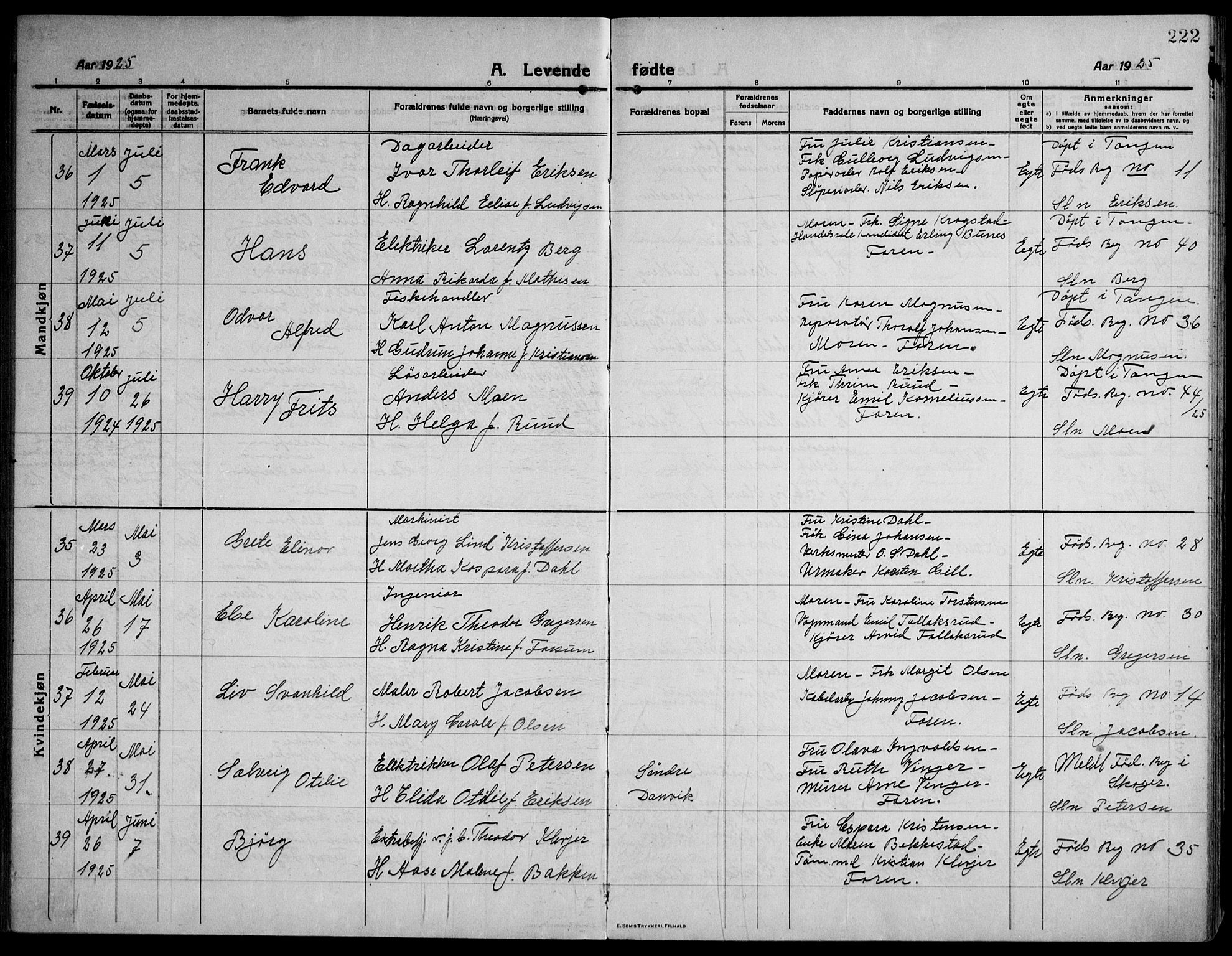 Strømsø kirkebøker, AV/SAKO-A-246/F/Fa/L0029: Parish register (official) no. I 27, 1915-1930, p. 222