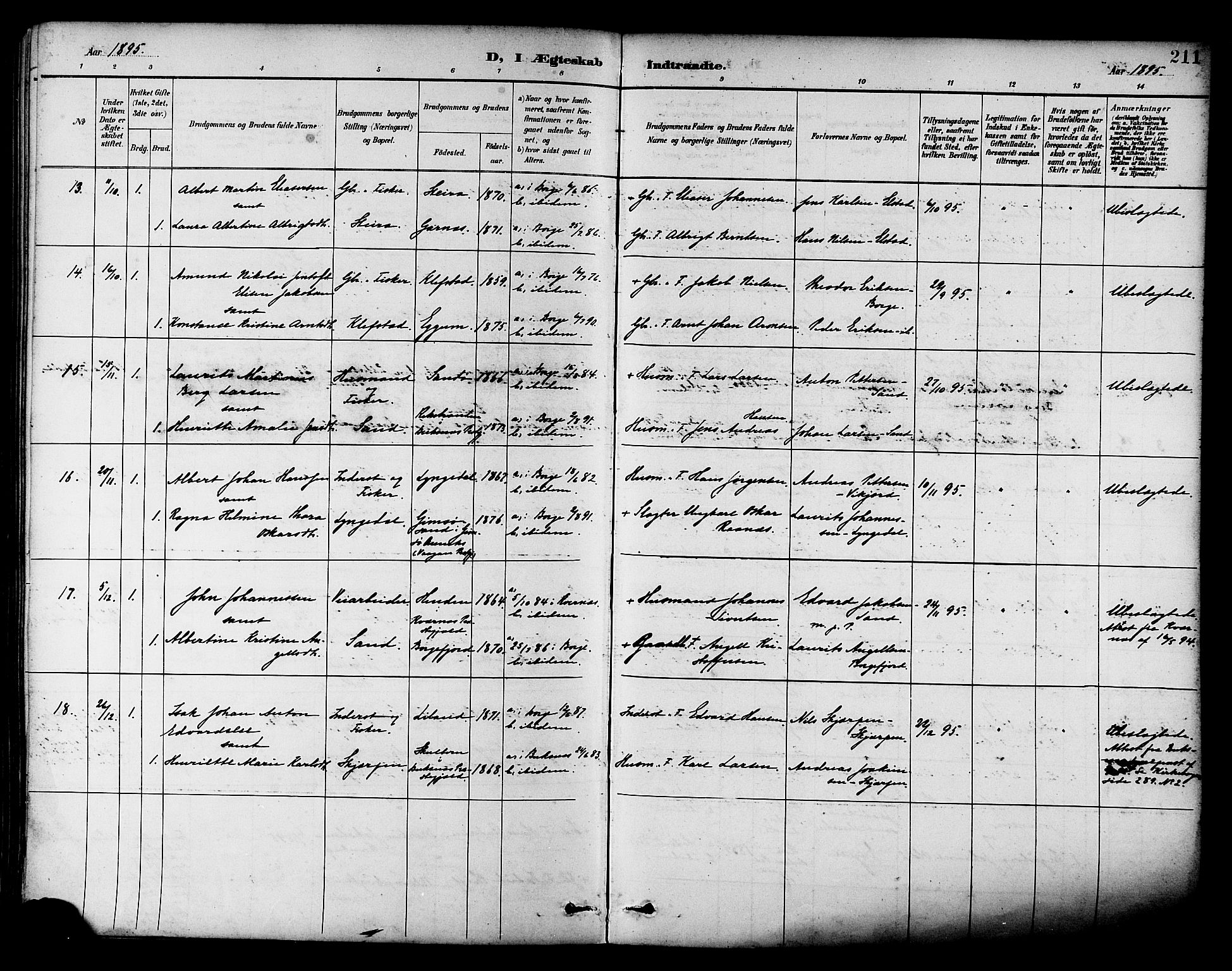 Ministerialprotokoller, klokkerbøker og fødselsregistre - Nordland, AV/SAT-A-1459/880/L1133: Parish register (official) no. 880A07, 1888-1898, p. 211