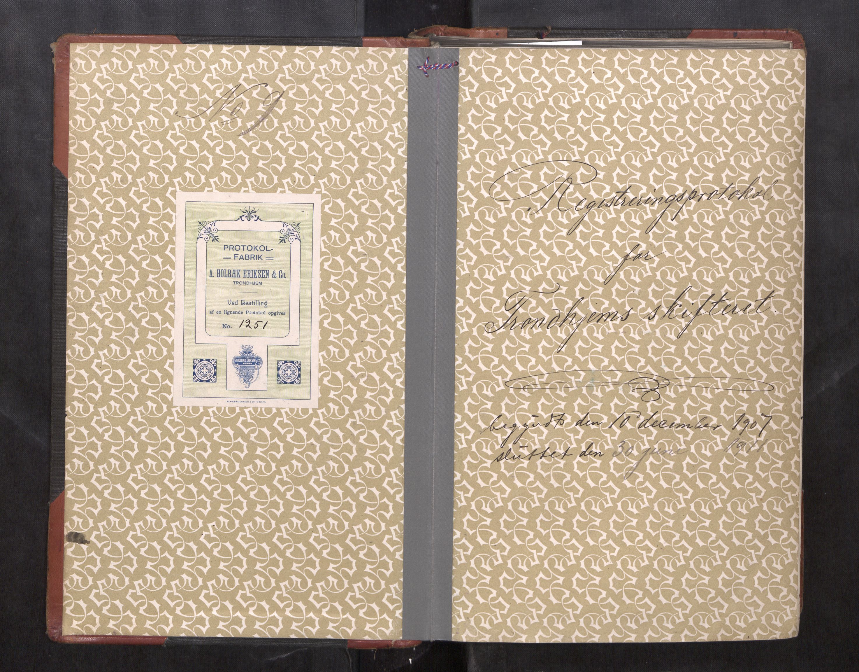 Trondheim byfogd, AV/SAT-A-0003/1/3/3C/L0027: Skifteregistreringsprotokoll - 10/12-30/6. (u/ register), 1907-1911