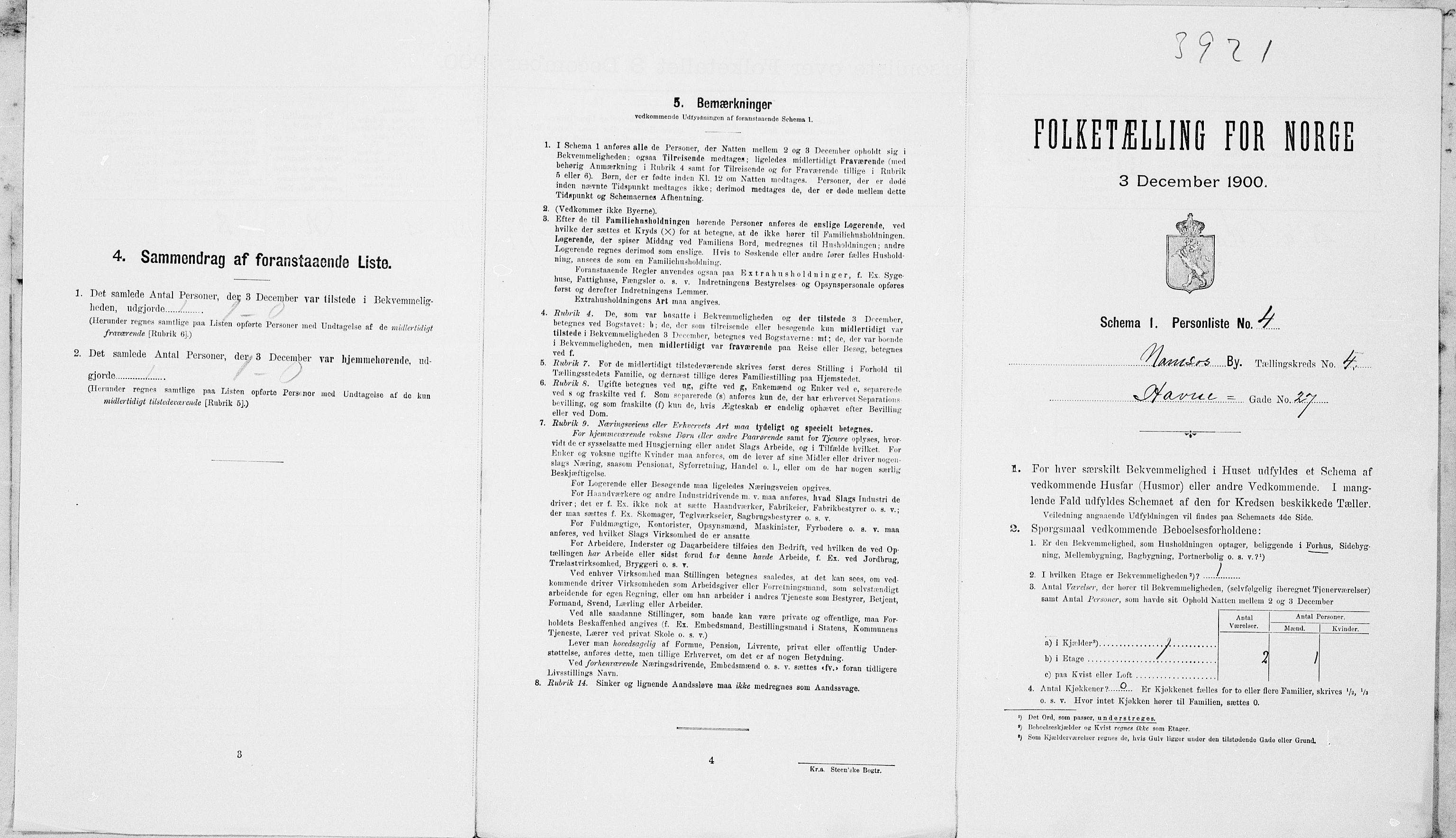 SAT, 1900 census for Namsos, 1900, p. 830