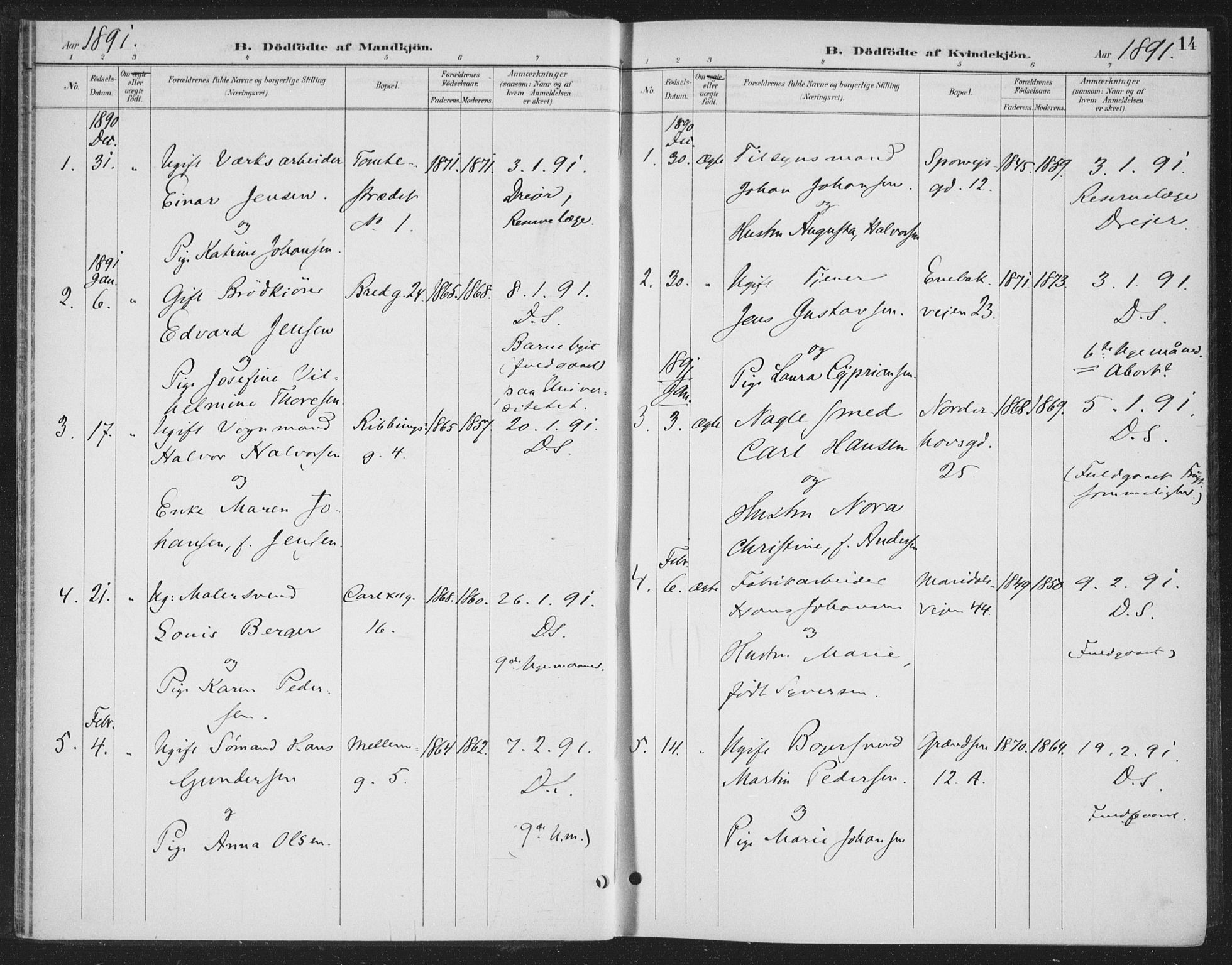 Rikshospitalet prestekontor Kirkebøker, AV/SAO-A-10309b/F/L0010: Parish register (official) no. 10, 1888-1912, p. 14