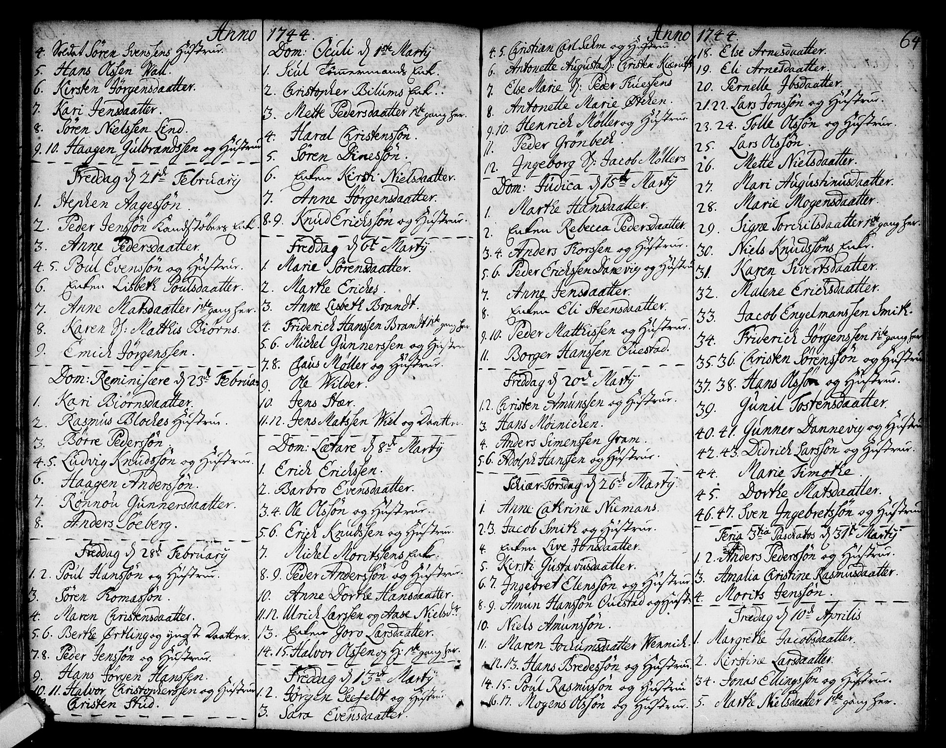 Strømsø kirkebøker, SAKO/A-246/F/Fa/L0006: Parish register (official) no. I 6, 1740-1747, p. 64