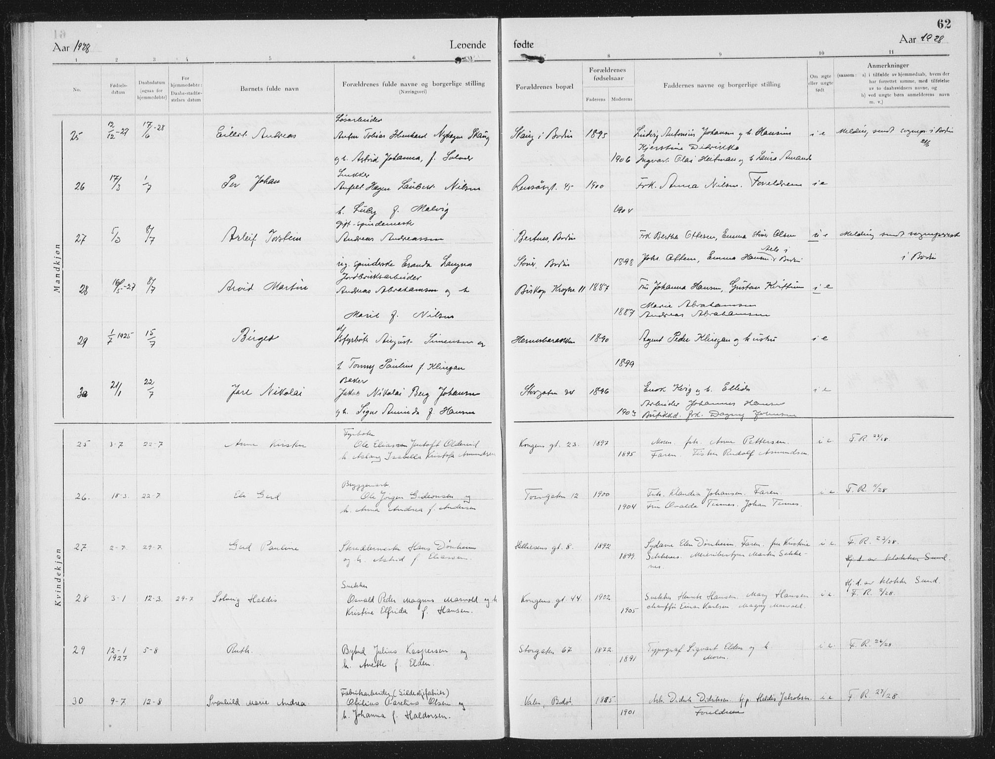 Ministerialprotokoller, klokkerbøker og fødselsregistre - Nordland, AV/SAT-A-1459/801/L0037: Parish register (copy) no. 801C12, 1921-1937, p. 62