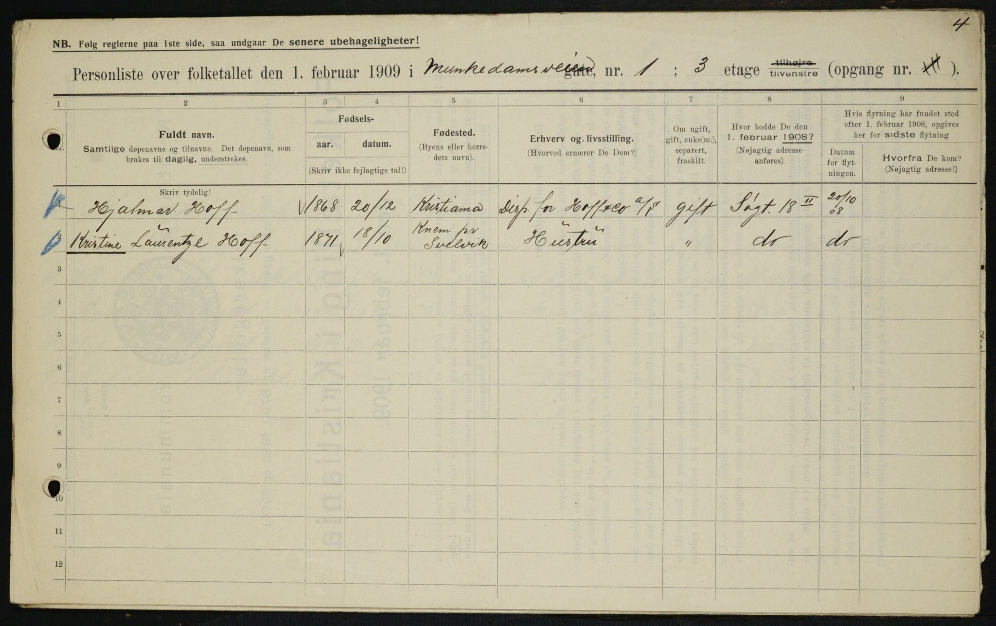 OBA, Municipal Census 1909 for Kristiania, 1909, p. 60391