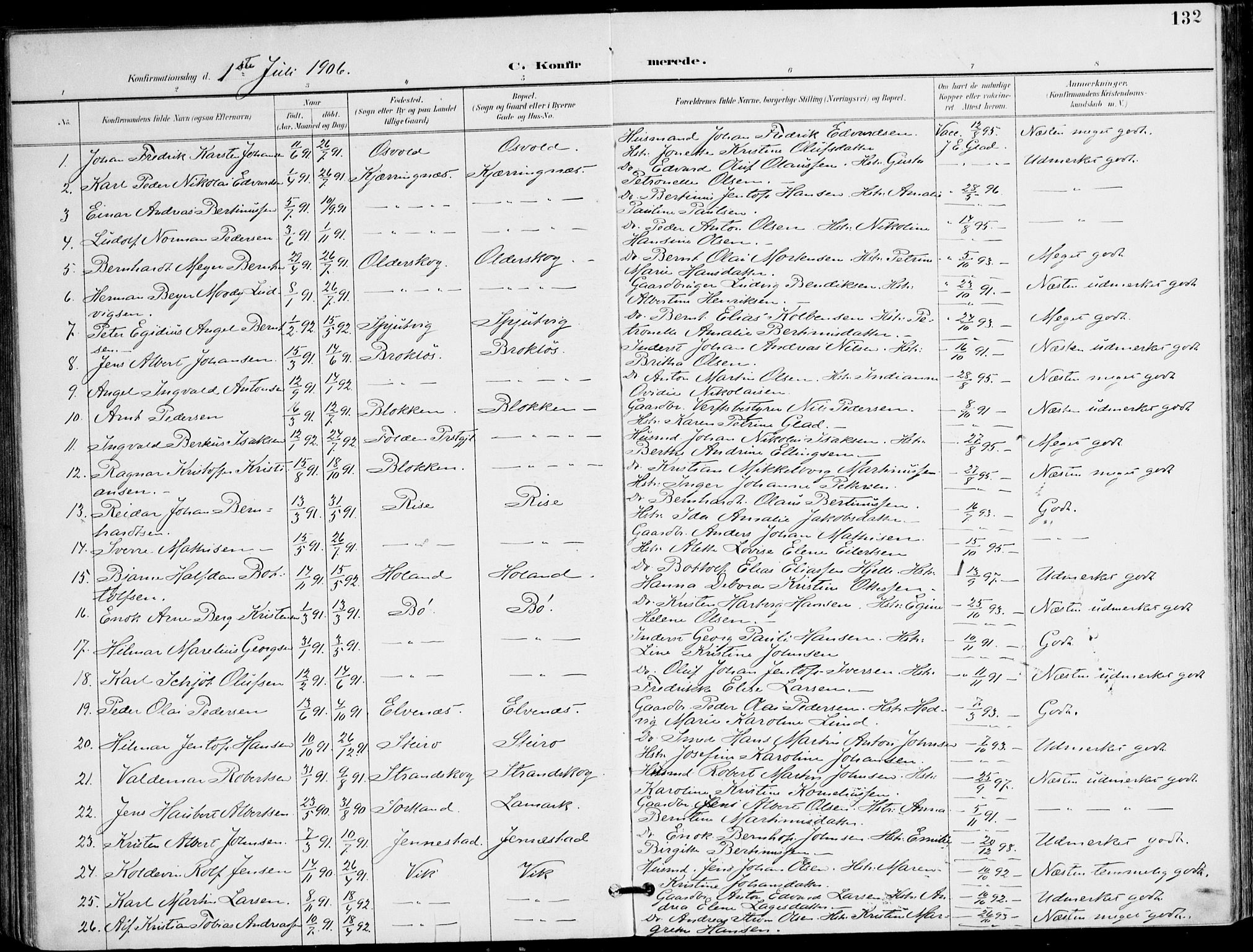 Ministerialprotokoller, klokkerbøker og fødselsregistre - Nordland, AV/SAT-A-1459/895/L1372: Parish register (official) no. 895A07, 1894-1914, p. 132