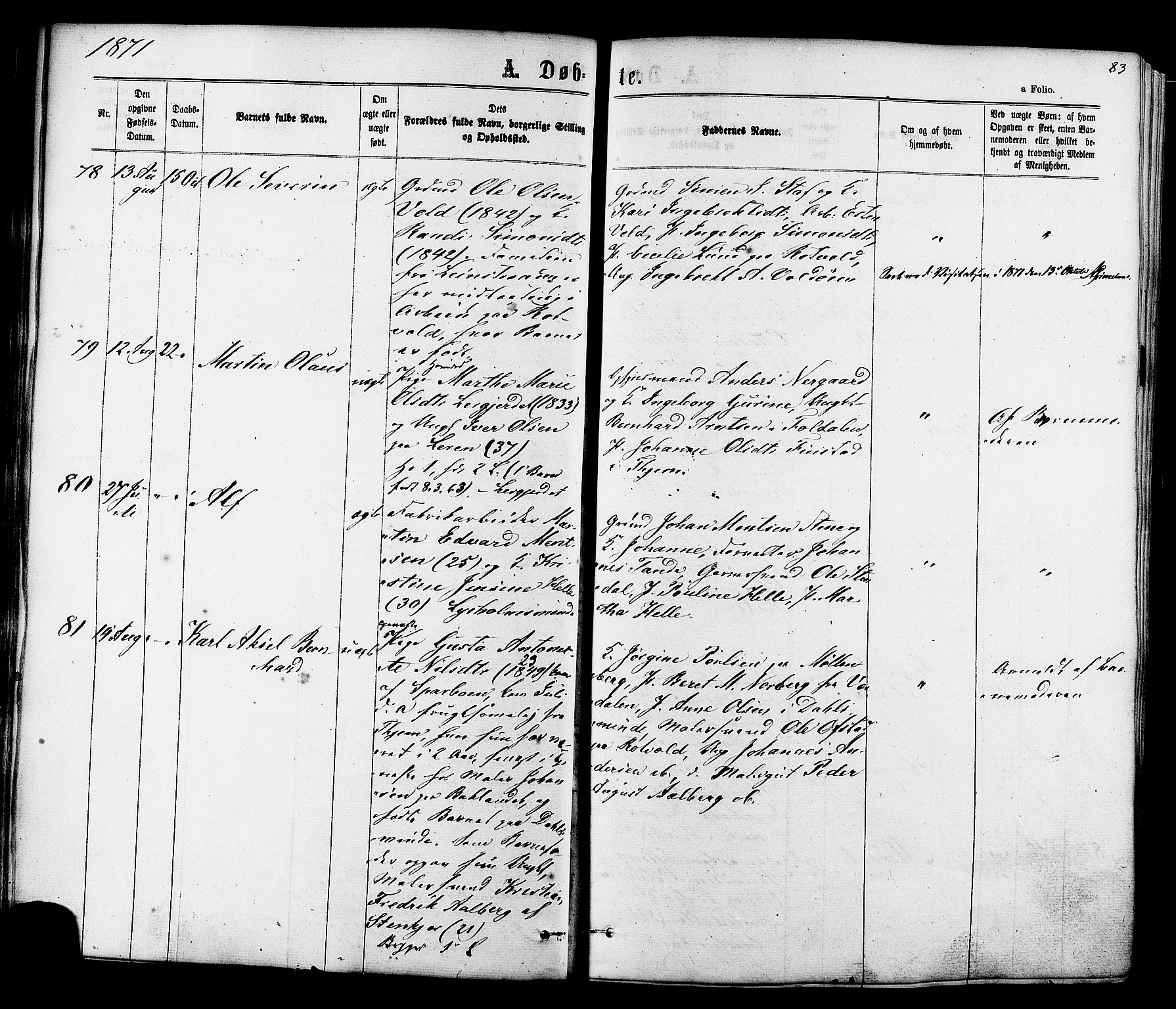 Ministerialprotokoller, klokkerbøker og fødselsregistre - Sør-Trøndelag, AV/SAT-A-1456/606/L0293: Parish register (official) no. 606A08, 1866-1877, p. 83