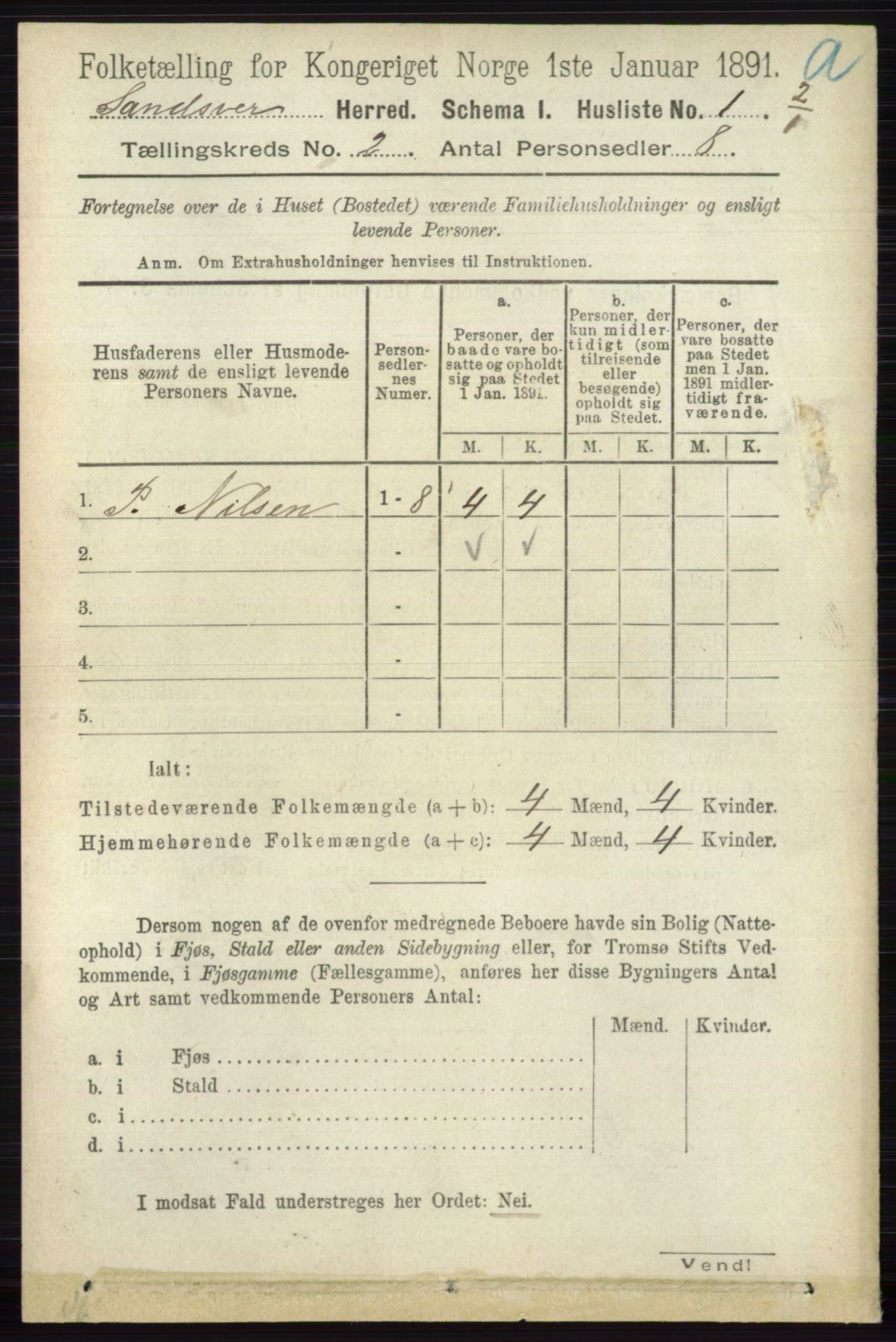 RA, 1891 census for 0629 Sandsvær, 1891, p. 592
