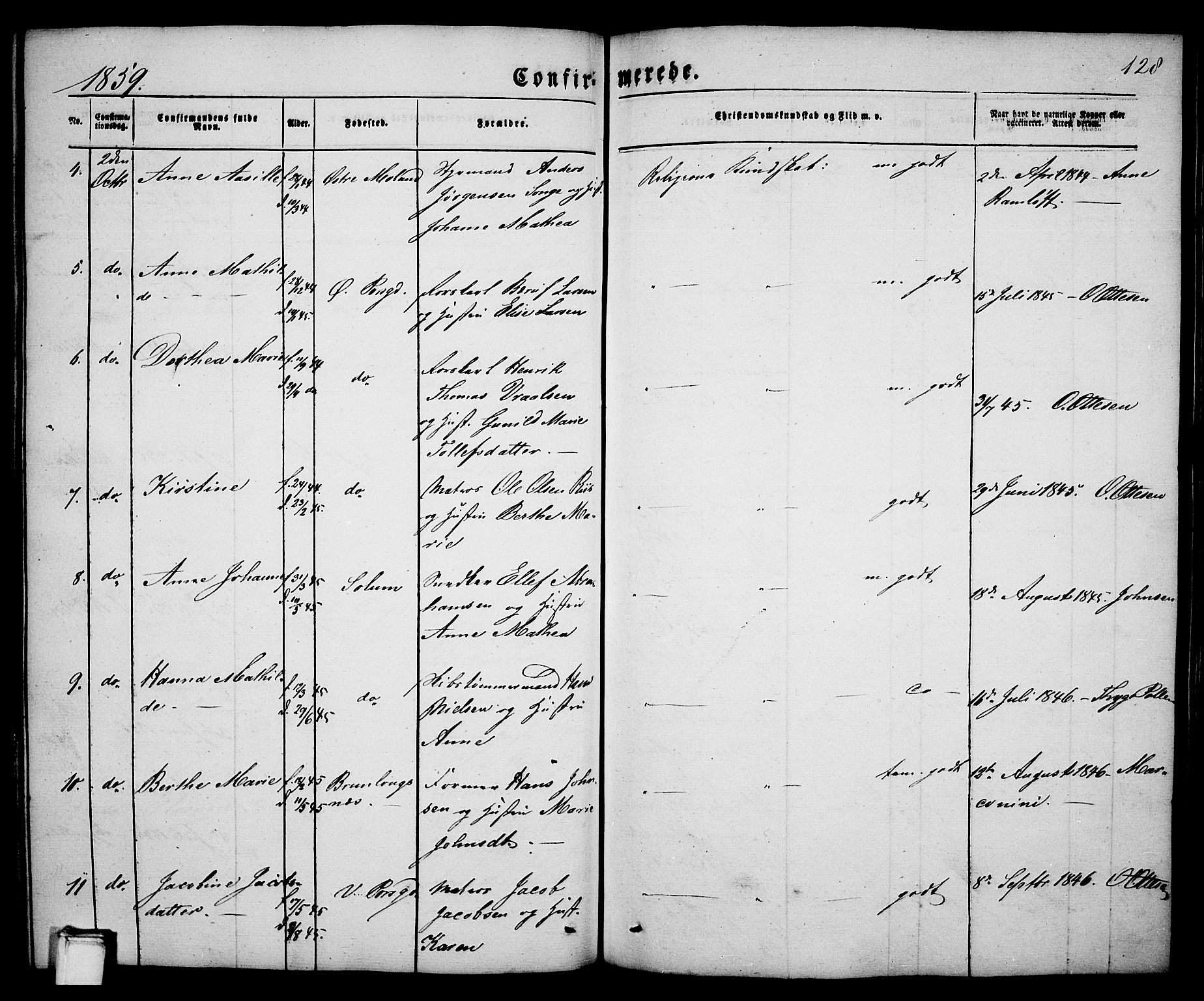 Porsgrunn kirkebøker , AV/SAKO-A-104/G/Ga/L0002: Parish register (copy) no. I 2, 1847-1877, p. 128