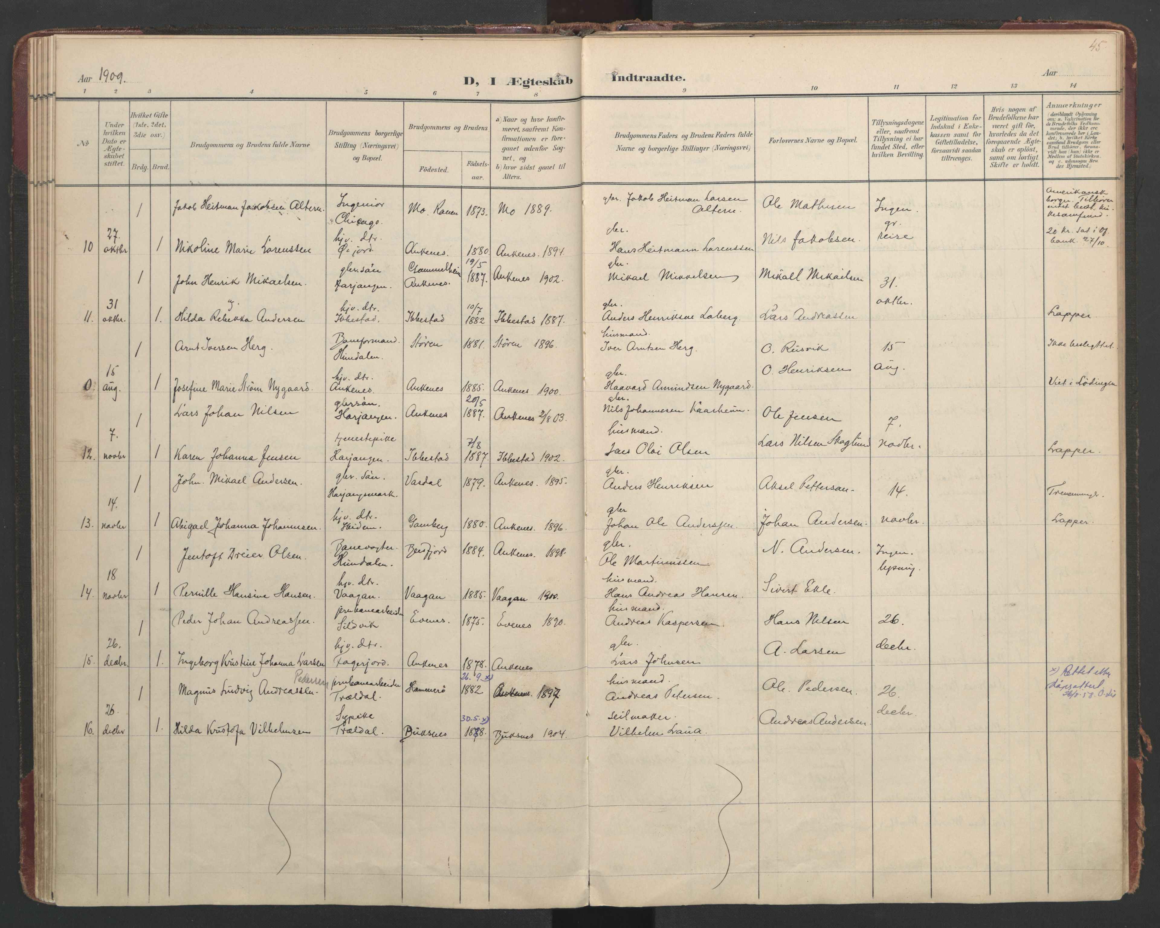Ministerialprotokoller, klokkerbøker og fødselsregistre - Nordland, SAT/A-1459/866/L0942: Parish register (official) no. 866A05, 1901-1928, p. 45