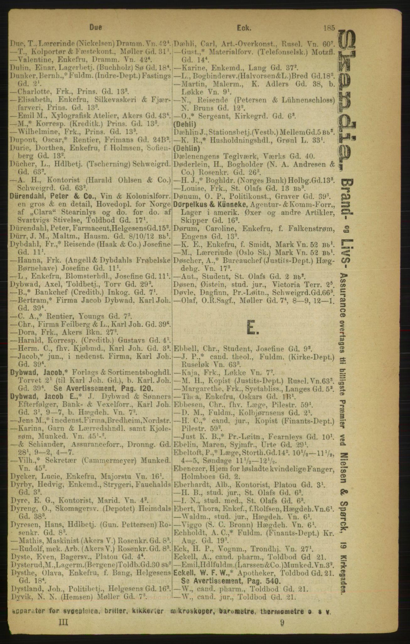 Kristiania/Oslo adressebok, PUBL/-, 1888, p. 185