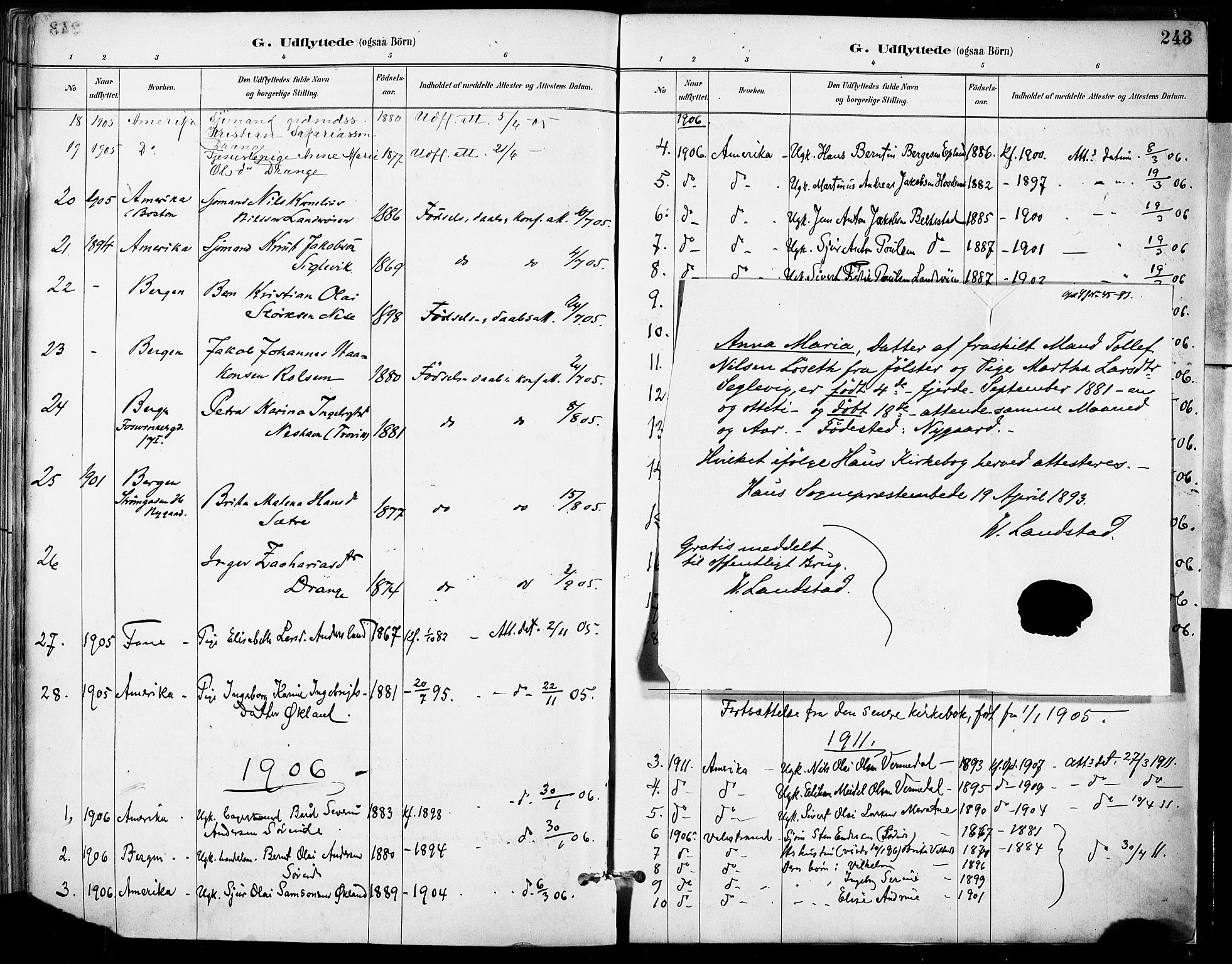 Tysnes sokneprestembete, SAB/A-78601/H/Haa: Parish register (official) no. D 1, 1887-1904, p. 243