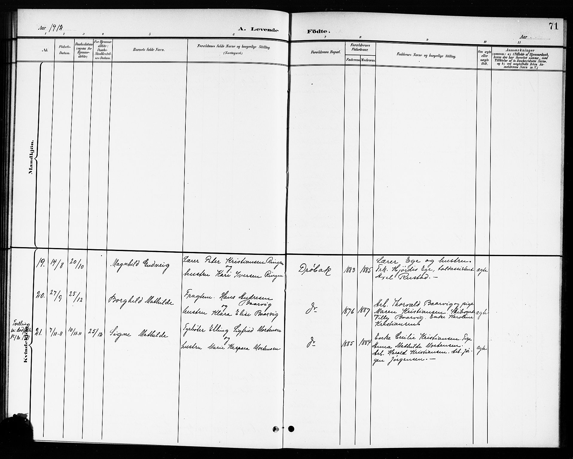 Drøbak prestekontor Kirkebøker, AV/SAO-A-10142a/G/Ga/L0001: Parish register (copy) no. I 1, 1897-1917, p. 71