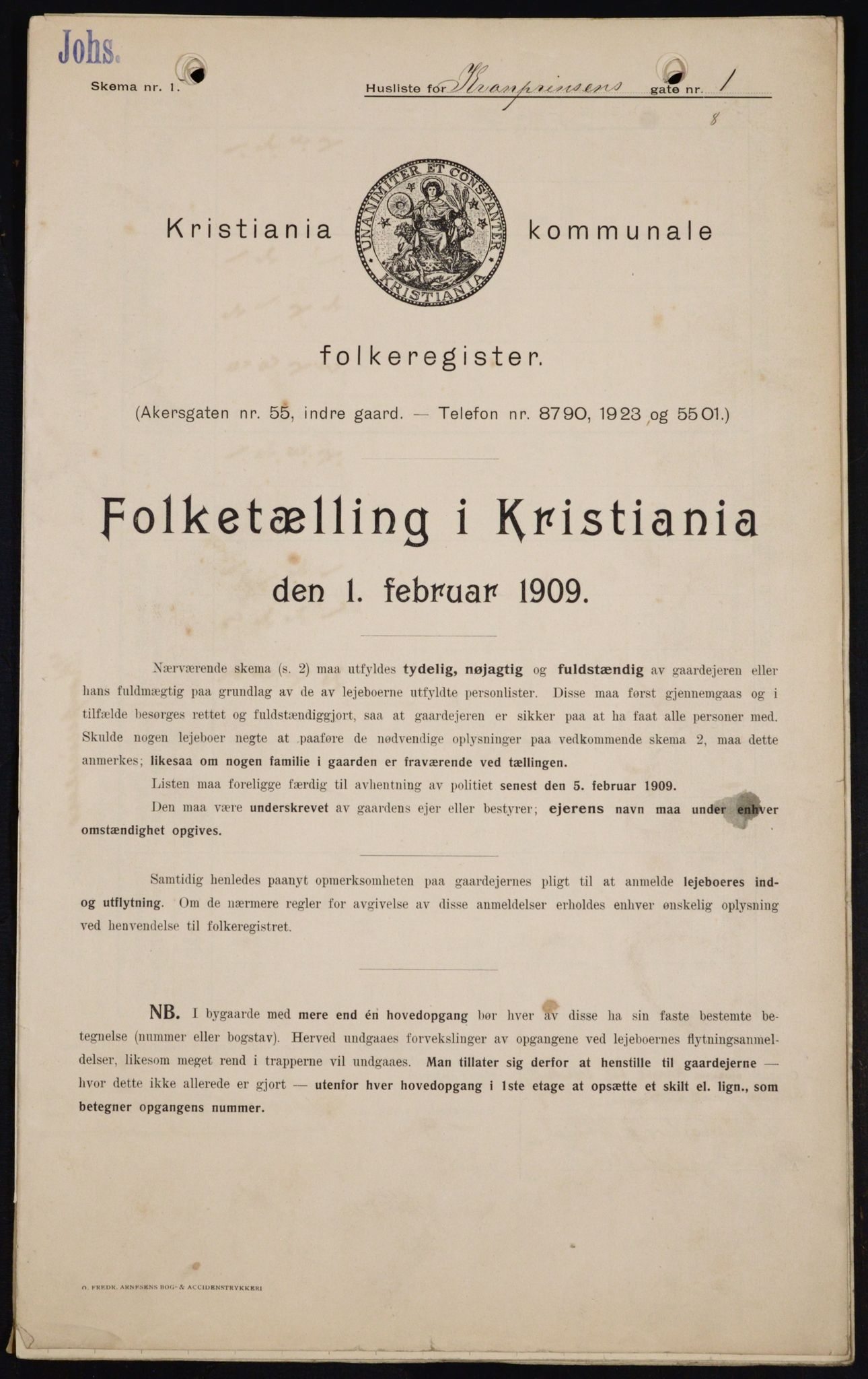 OBA, Municipal Census 1909 for Kristiania, 1909, p. 49956