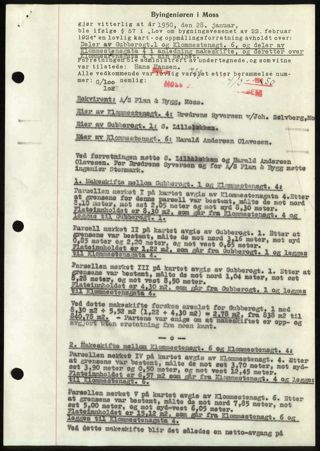 Moss sorenskriveri, SAO/A-10168: Mortgage book no. A25, 1950-1950, Diary no: : 728/1950