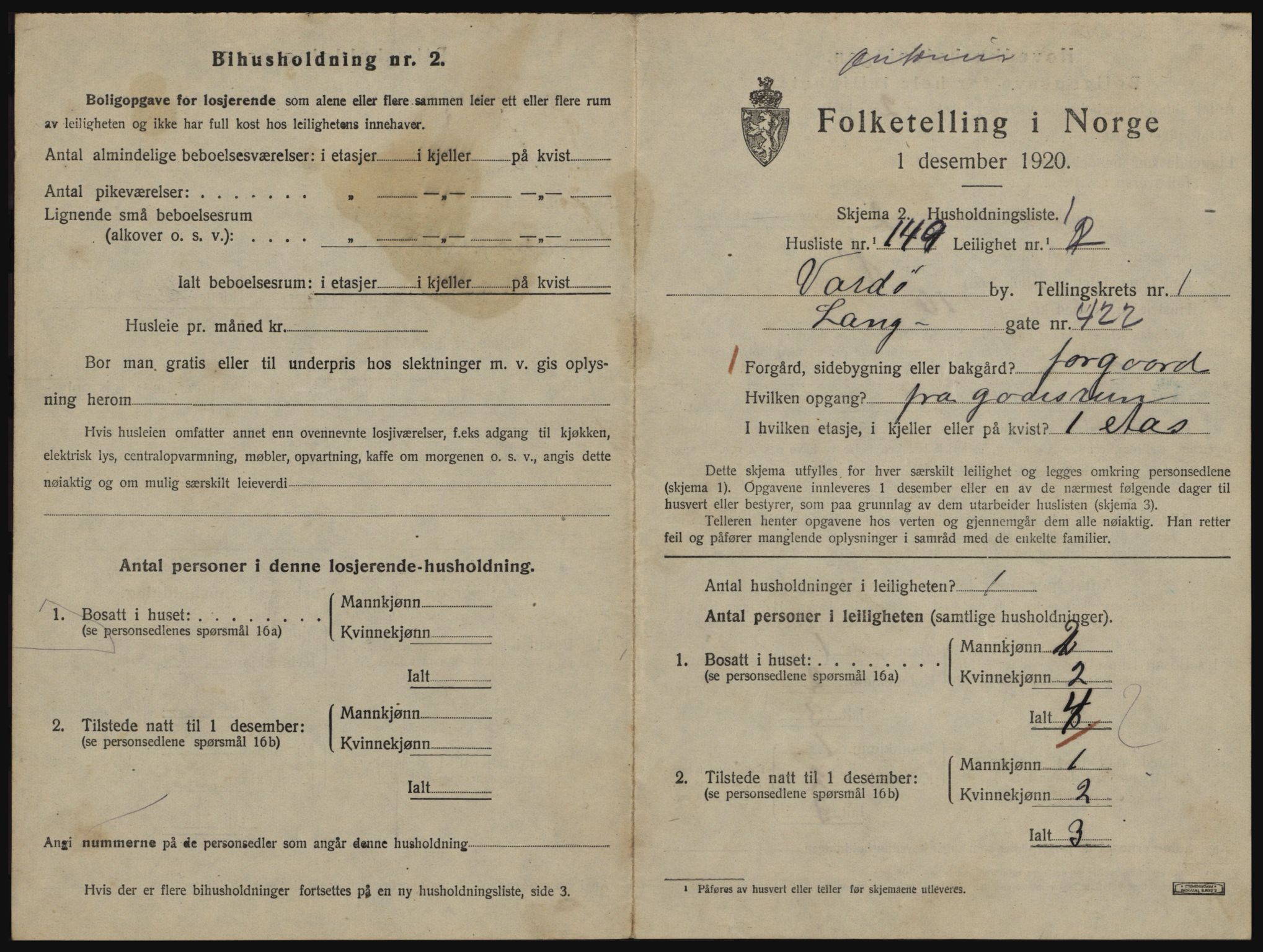 SATØ, 1920 census for Vardø, 1920, p. 1551