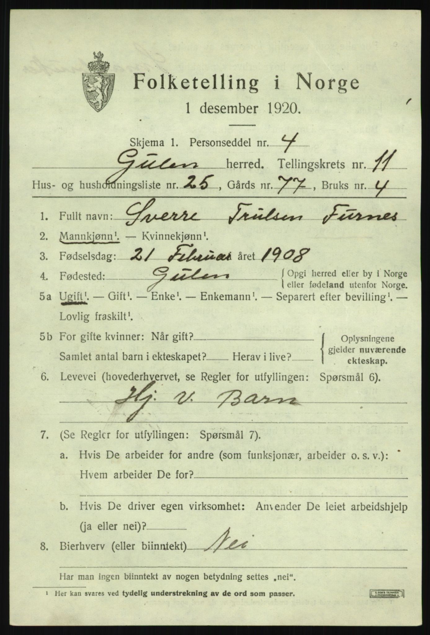 SAB, 1920 census for Gulen, 1920, p. 5247