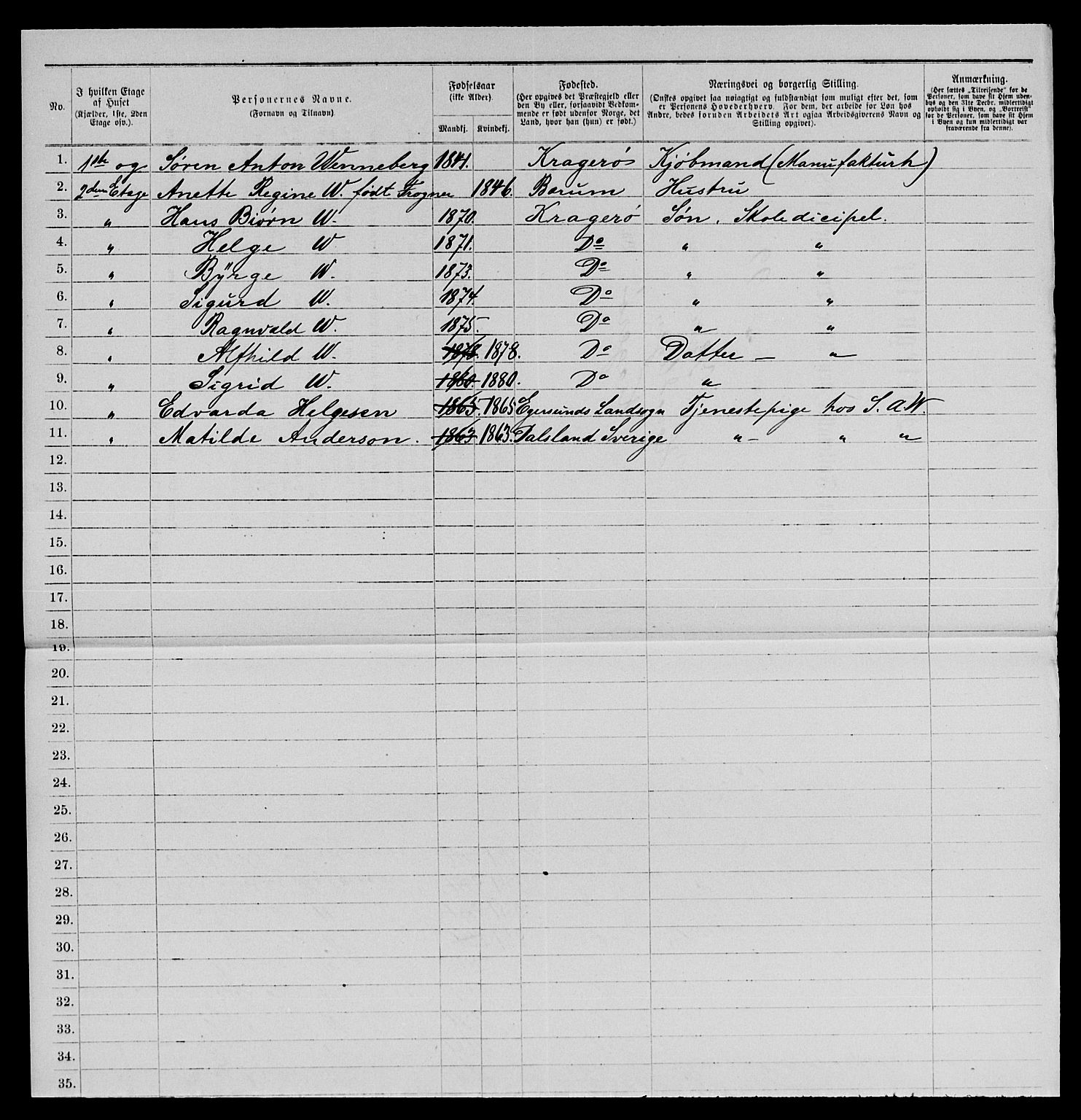 SAKO, 1885 census for 0801 Kragerø, 1885, p. 1220