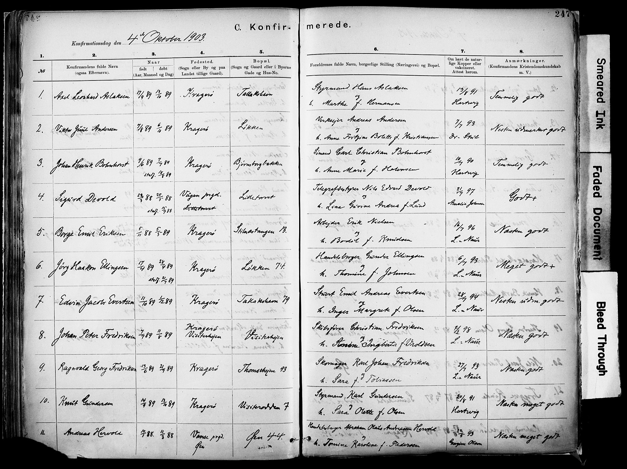 Kragerø kirkebøker, SAKO/A-278/F/Fa/L0012: Parish register (official) no. 12, 1880-1904, p. 247