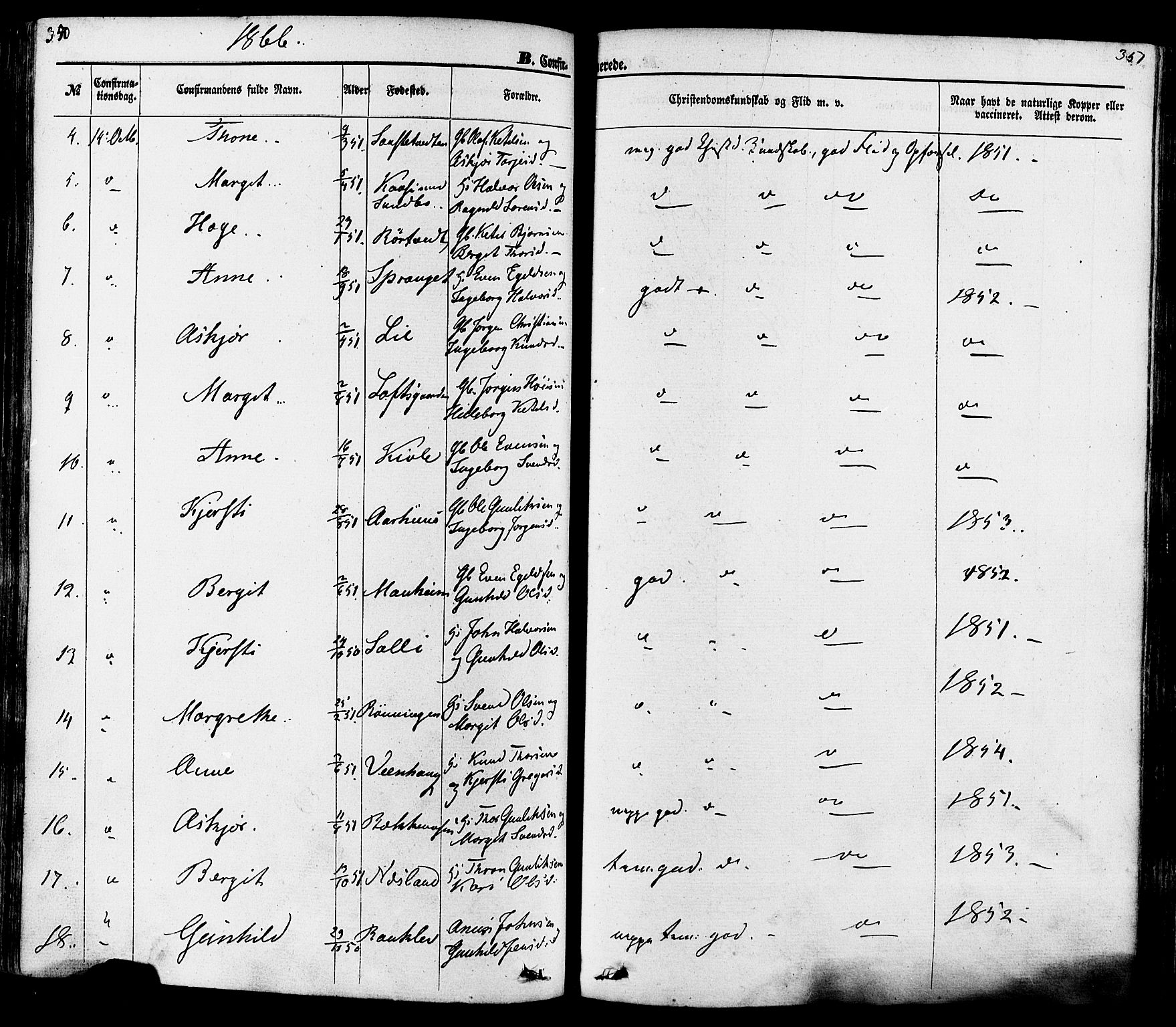 Seljord kirkebøker, AV/SAKO-A-20/F/Fa/L0013: Parish register (official) no. I 13, 1866-1876, p. 350-351