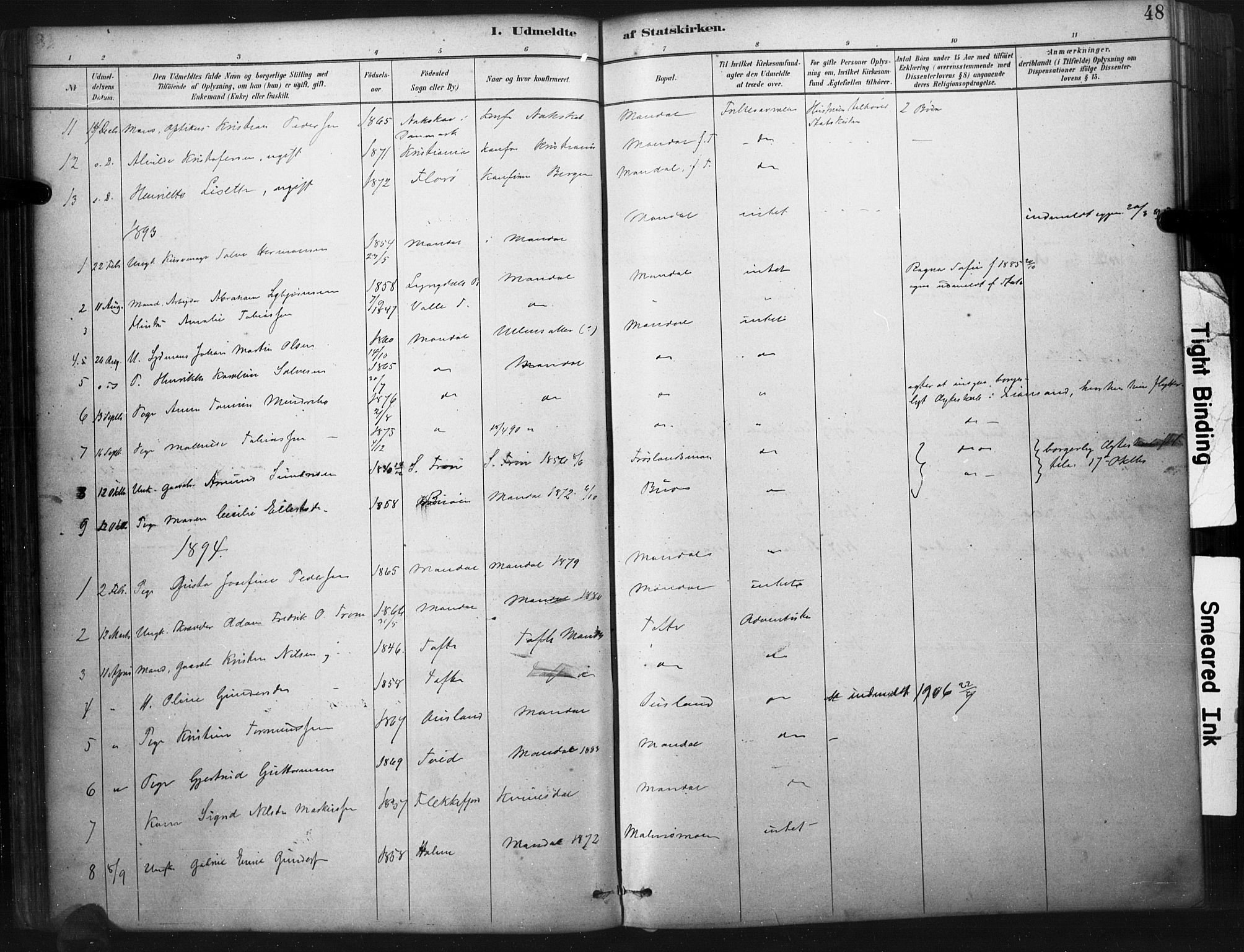 Mandal sokneprestkontor, AV/SAK-1111-0030/F/Fa/Faa/L0017: Parish register (official) no. A 17, 1880-1926, p. 48