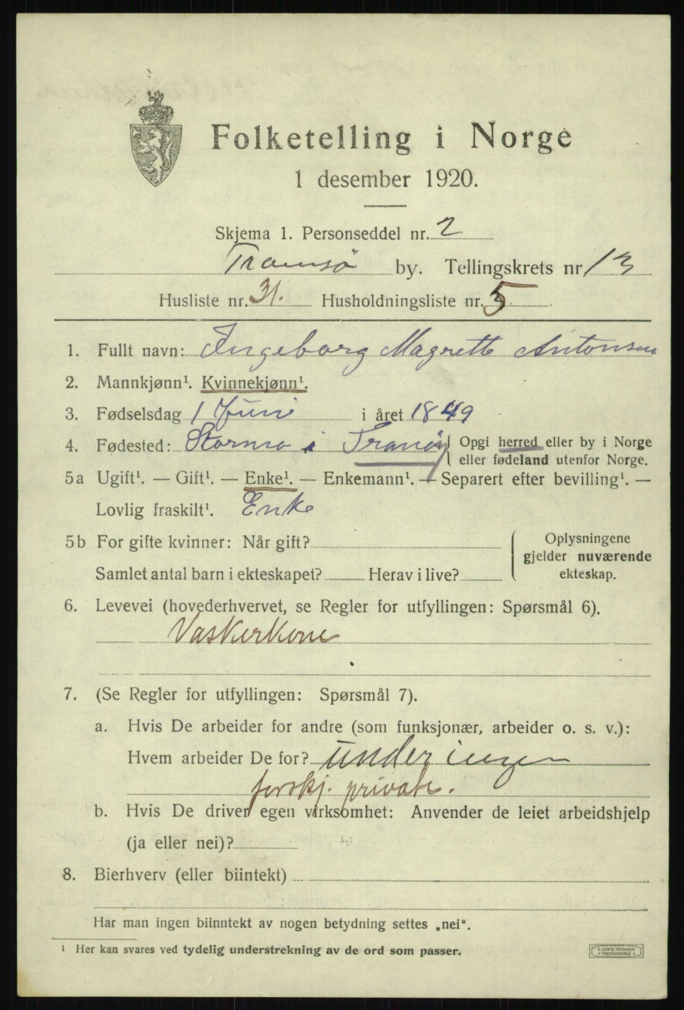 SATØ, 1920 census for Tromsø, 1920, p. 25597