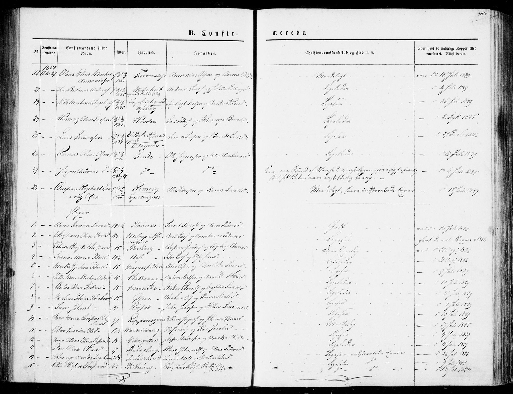 Ministerialprotokoller, klokkerbøker og fødselsregistre - Møre og Romsdal, AV/SAT-A-1454/528/L0397: Parish register (official) no. 528A08, 1848-1858, p. 146