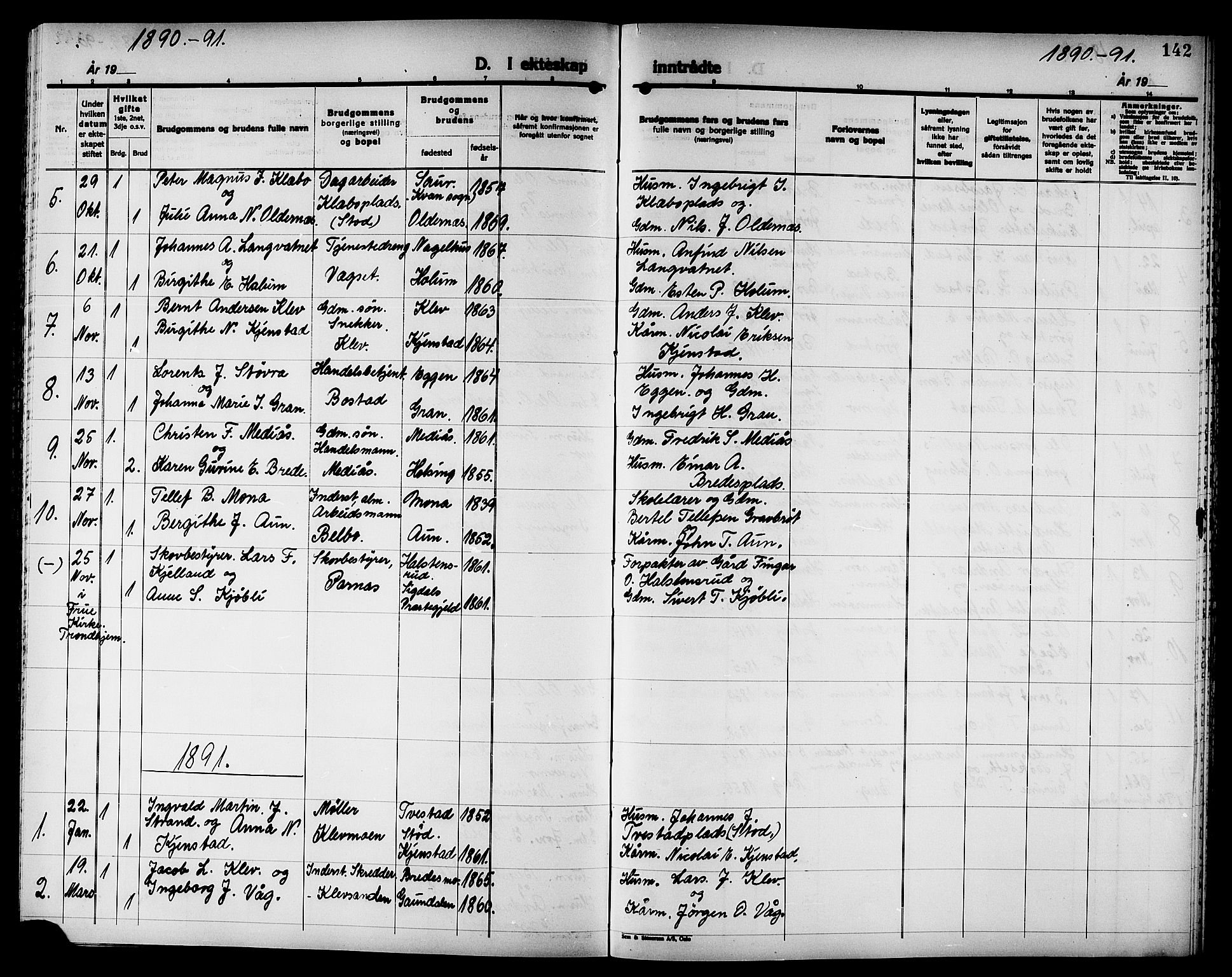 Ministerialprotokoller, klokkerbøker og fødselsregistre - Nord-Trøndelag, AV/SAT-A-1458/749/L0487: Parish register (official) no. 749D03, 1887-1902, p. 142