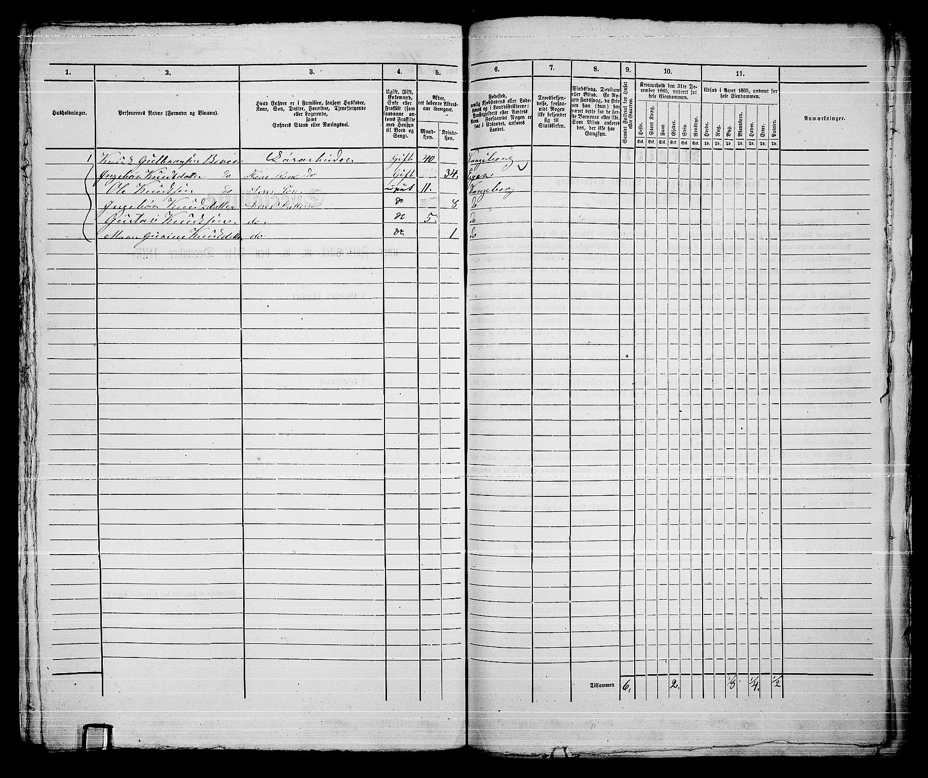 RA, 1865 census for Kongsberg/Kongsberg, 1865, p. 1503