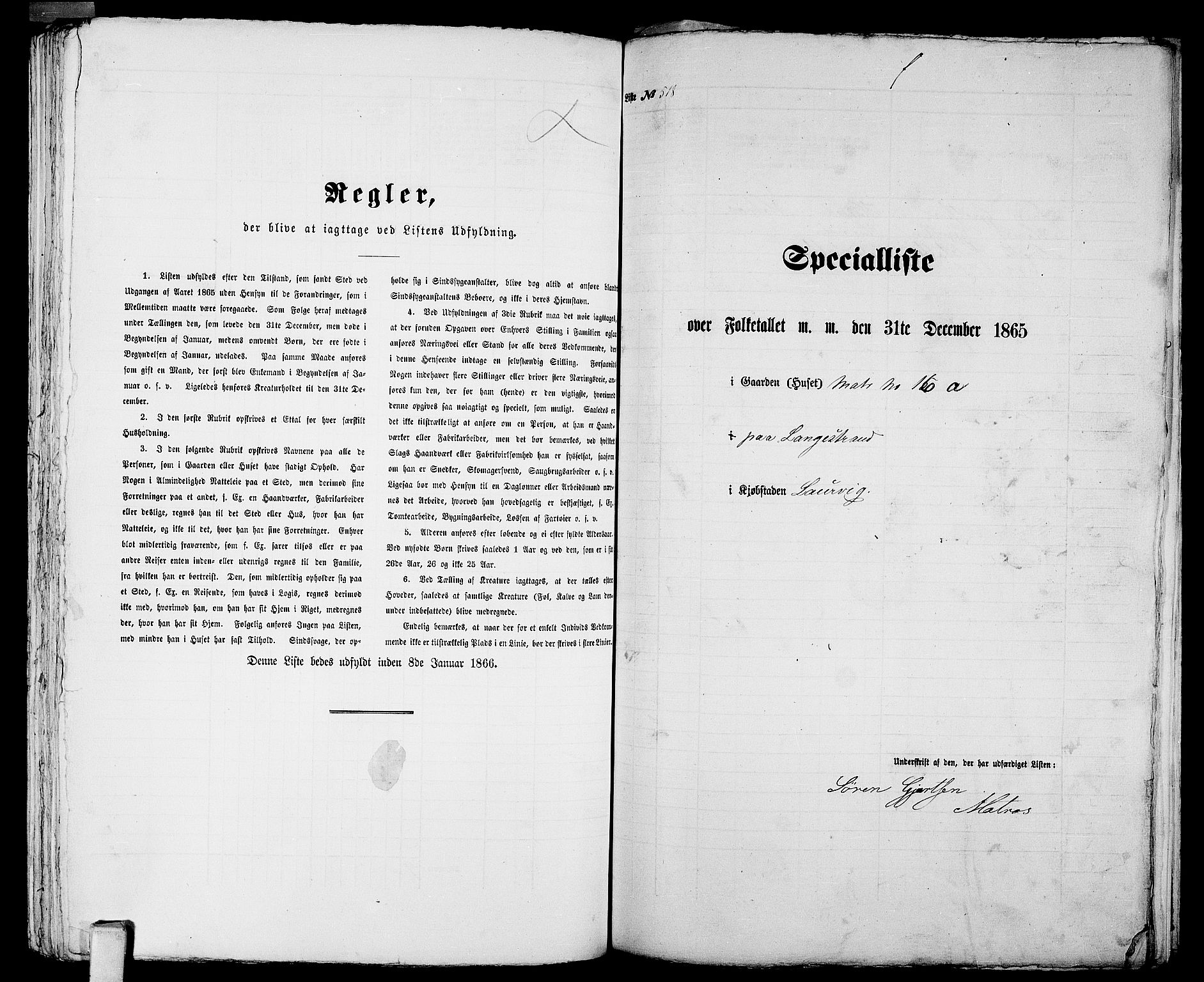 RA, 1865 census for Larvik, 1865, p. 1061