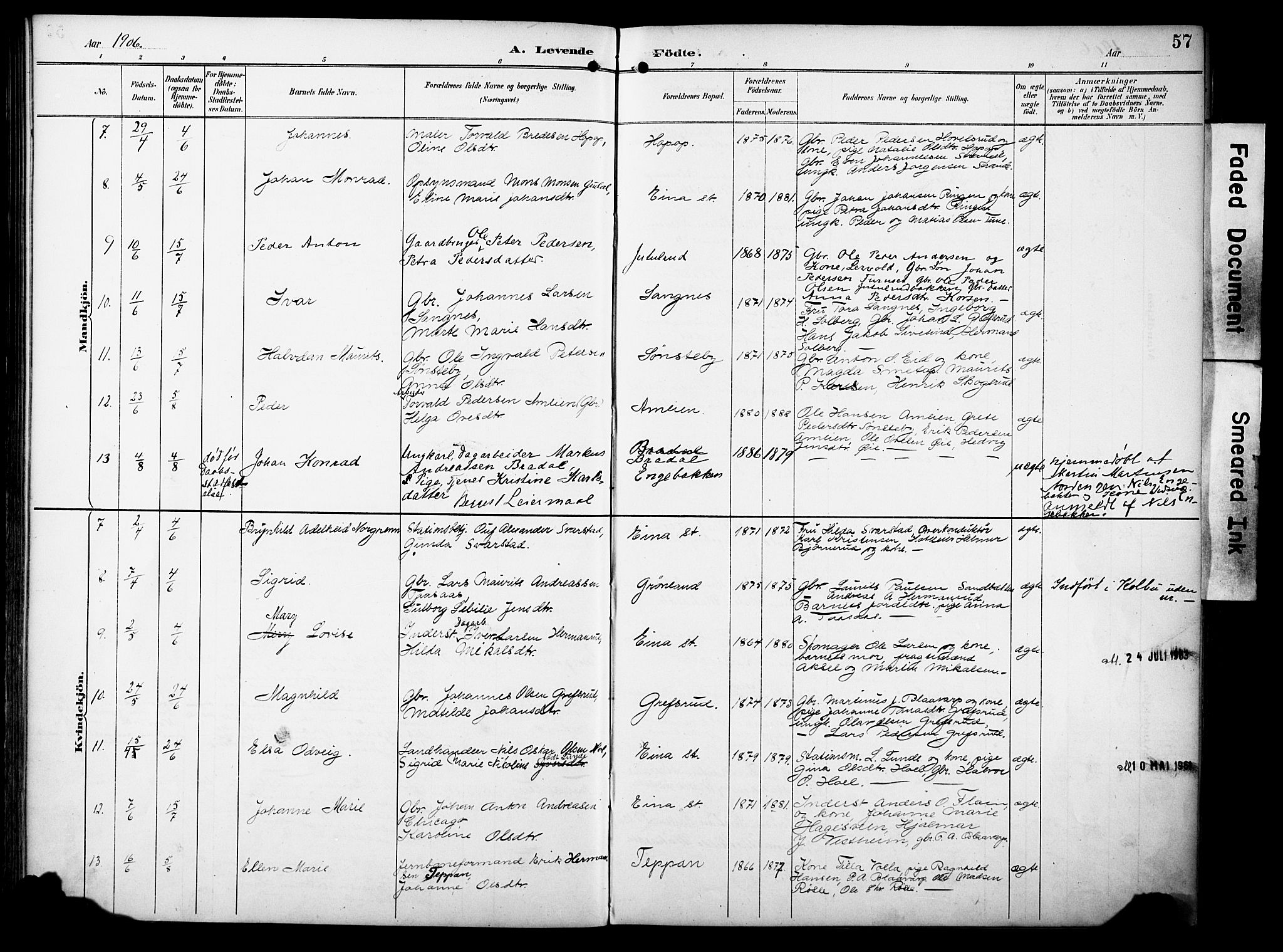Vestre Toten prestekontor, SAH/PREST-108/H/Ha/Haa/L0012: Parish register (official) no. 12, 1890-1906, p. 57