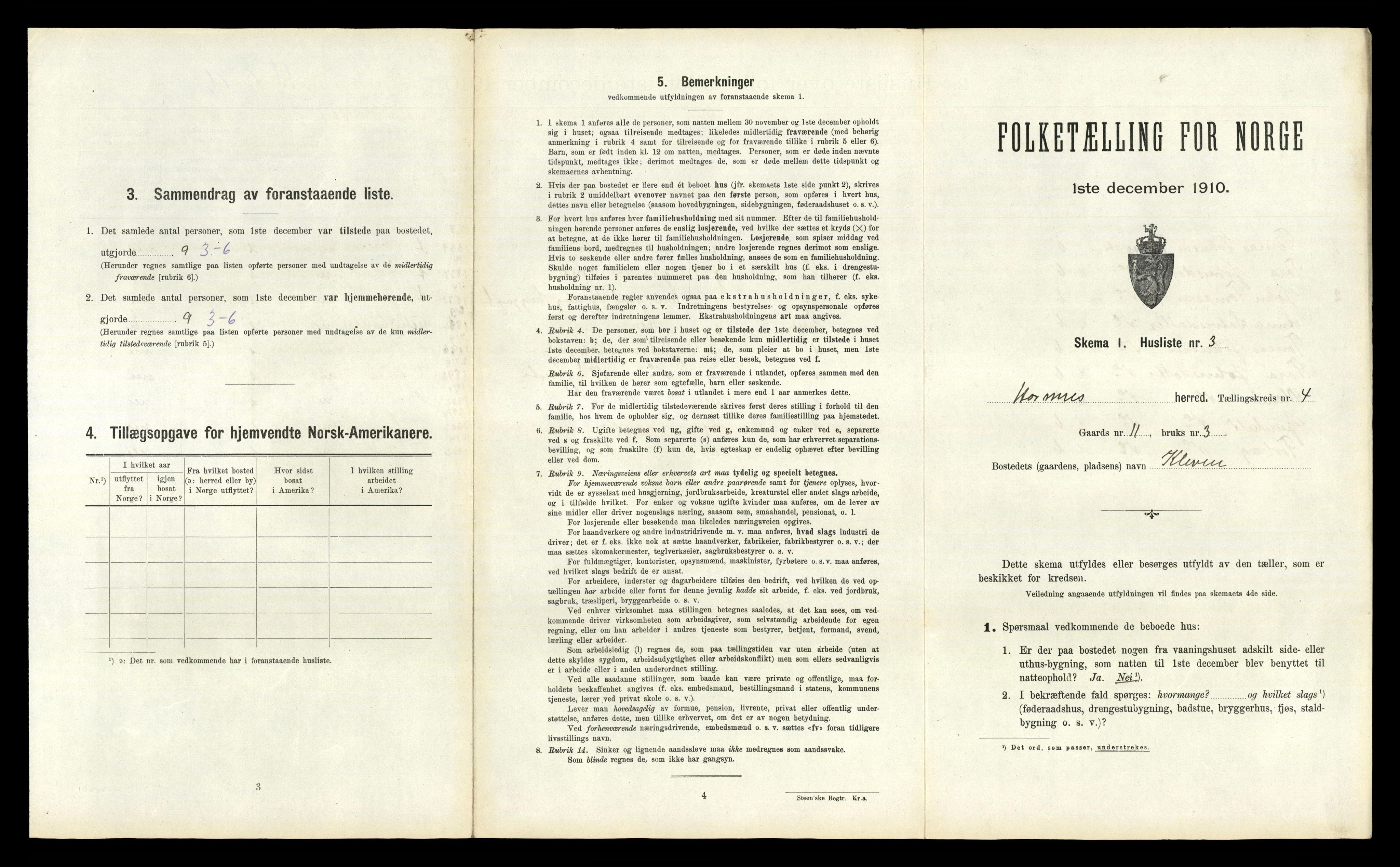 RA, 1910 census for Hornnes, 1910, p. 222