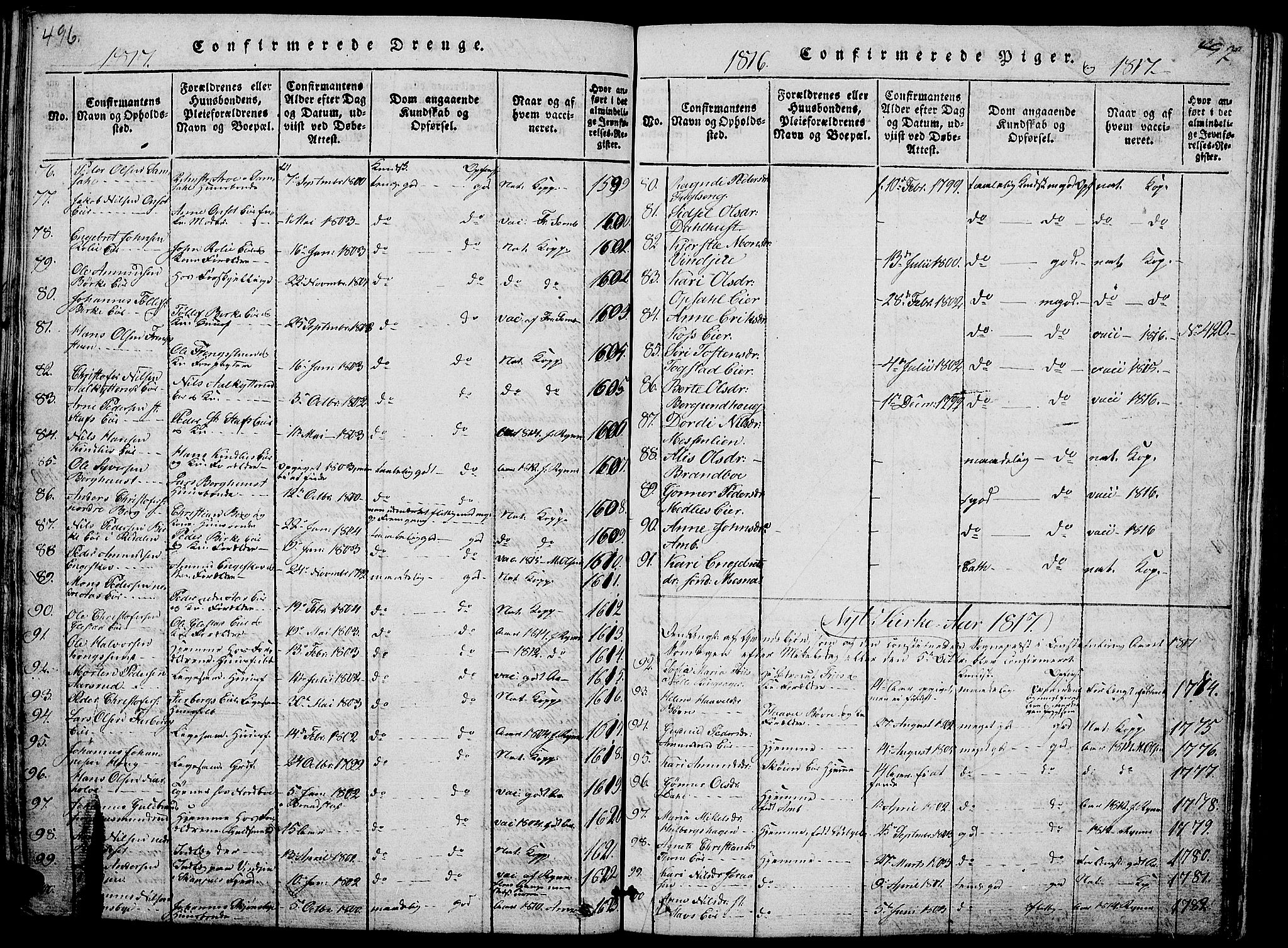 Ringsaker prestekontor, AV/SAH-PREST-014/L/La/L0001: Parish register (copy) no. 1, 1814-1826, p. 496-497