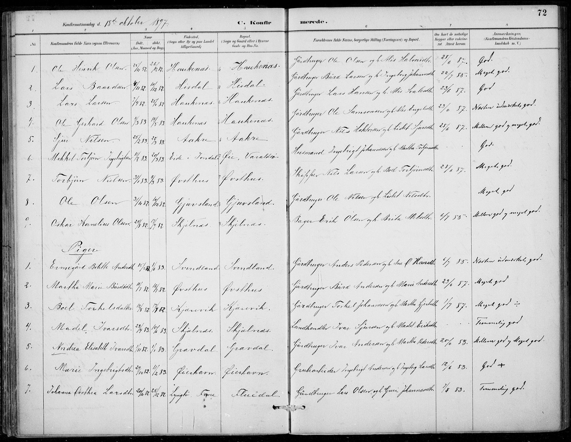 Strandebarm sokneprestembete, SAB/A-78401/H/Haa: Parish register (official) no. D  1, 1886-1912, p. 72