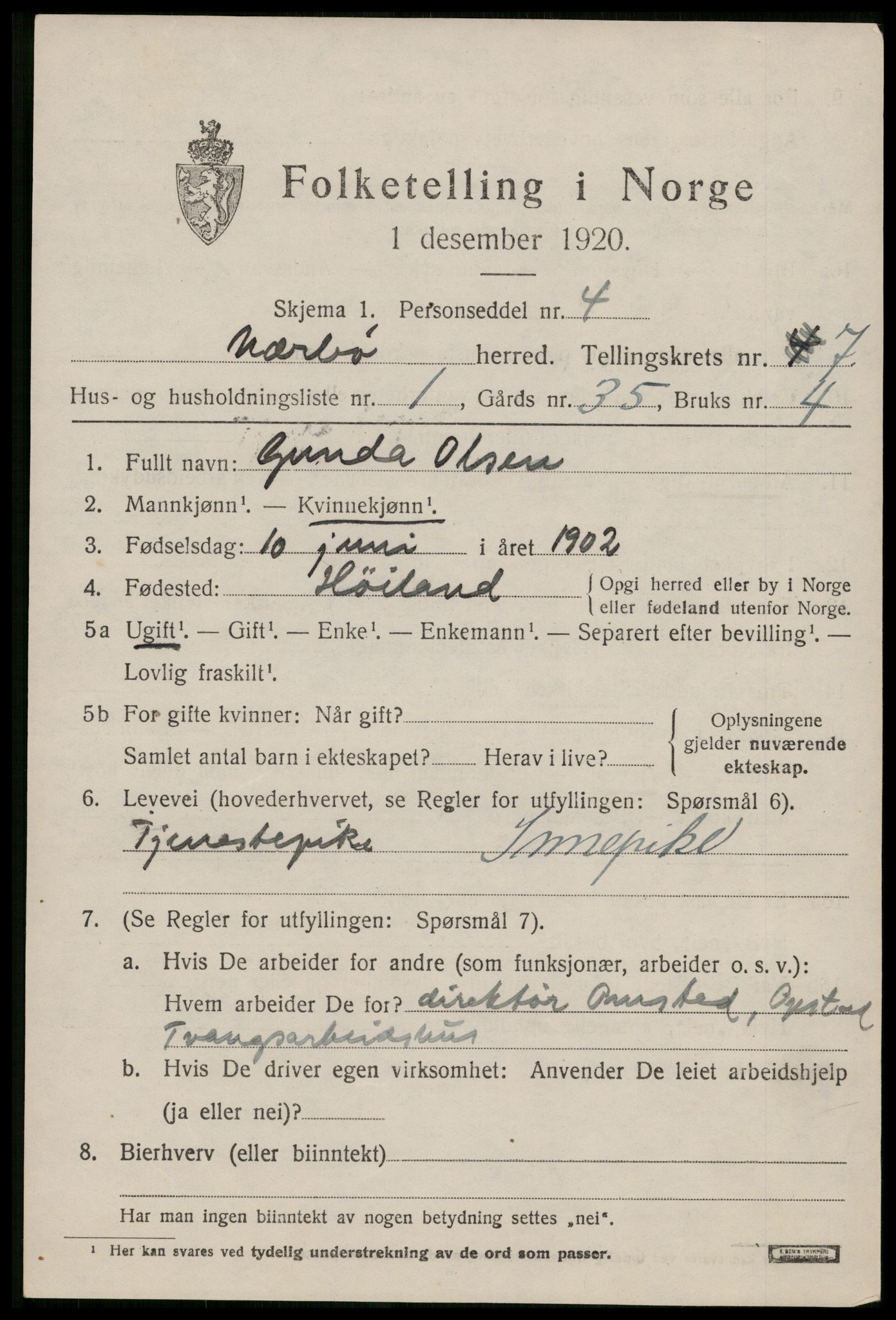 SAST, 1920 census for Nærbø, 1920, p. 4525