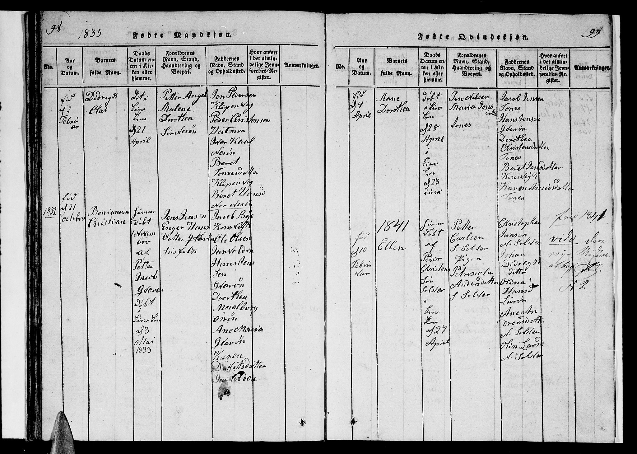 Ministerialprotokoller, klokkerbøker og fødselsregistre - Nordland, AV/SAT-A-1459/839/L0571: Parish register (copy) no. 839C01, 1820-1840, p. 98-99