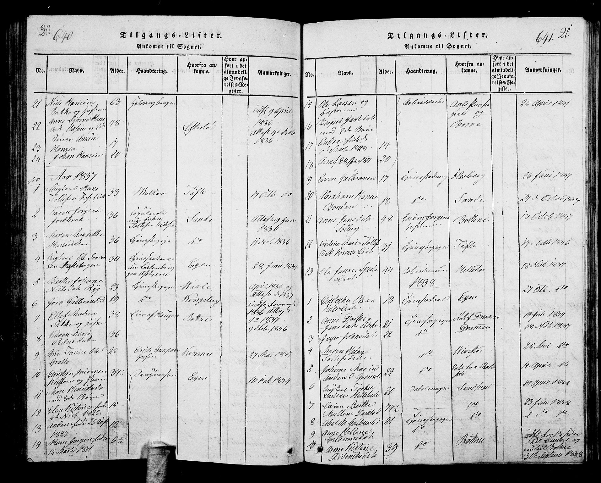 Hof kirkebøker, AV/SAKO-A-64/G/Ga/L0001: Parish register (copy) no. I 1, 1814-1844, p. 640-641