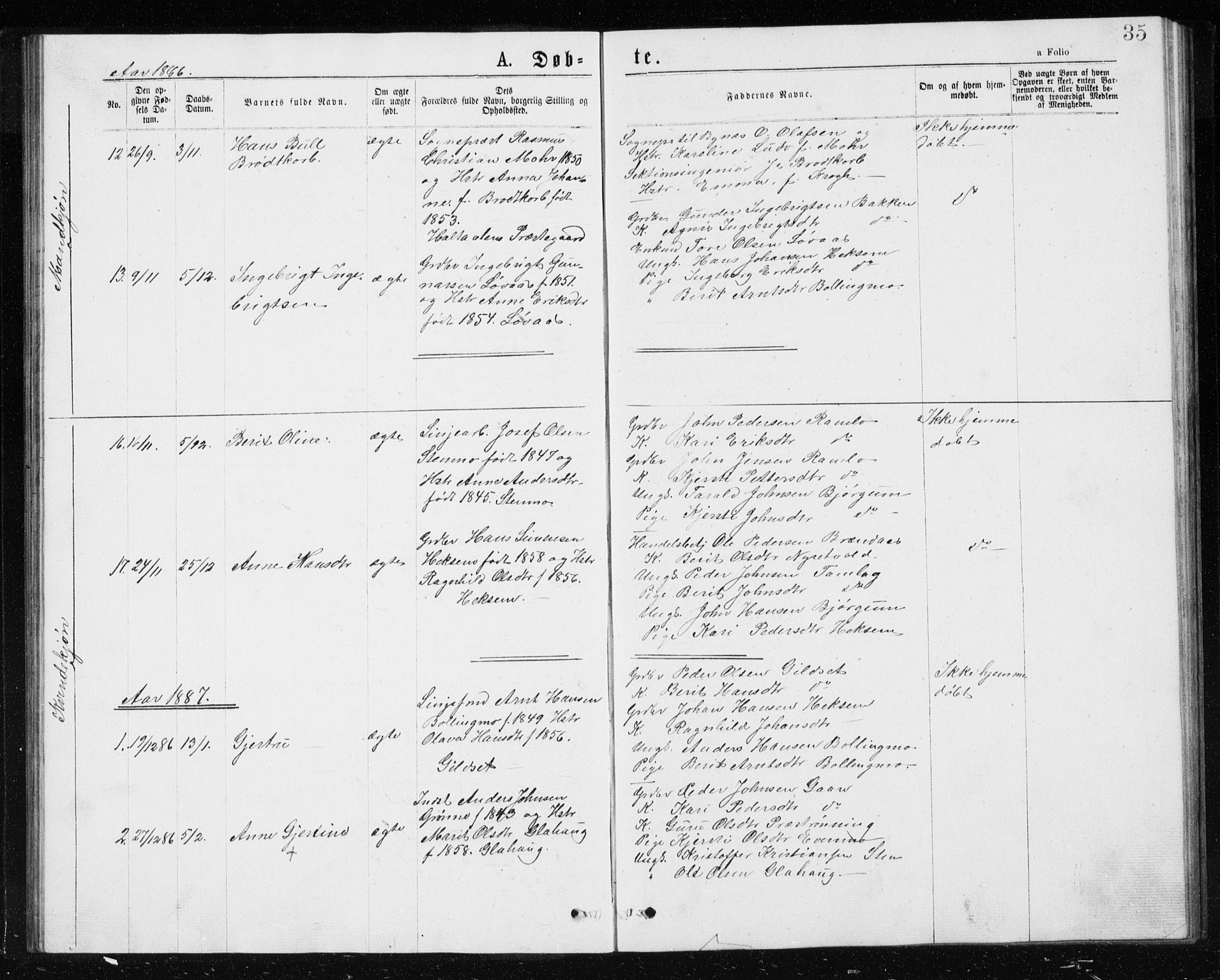 Ministerialprotokoller, klokkerbøker og fødselsregistre - Sør-Trøndelag, SAT/A-1456/685/L0977: Parish register (copy) no. 685C02, 1879-1890, p. 35