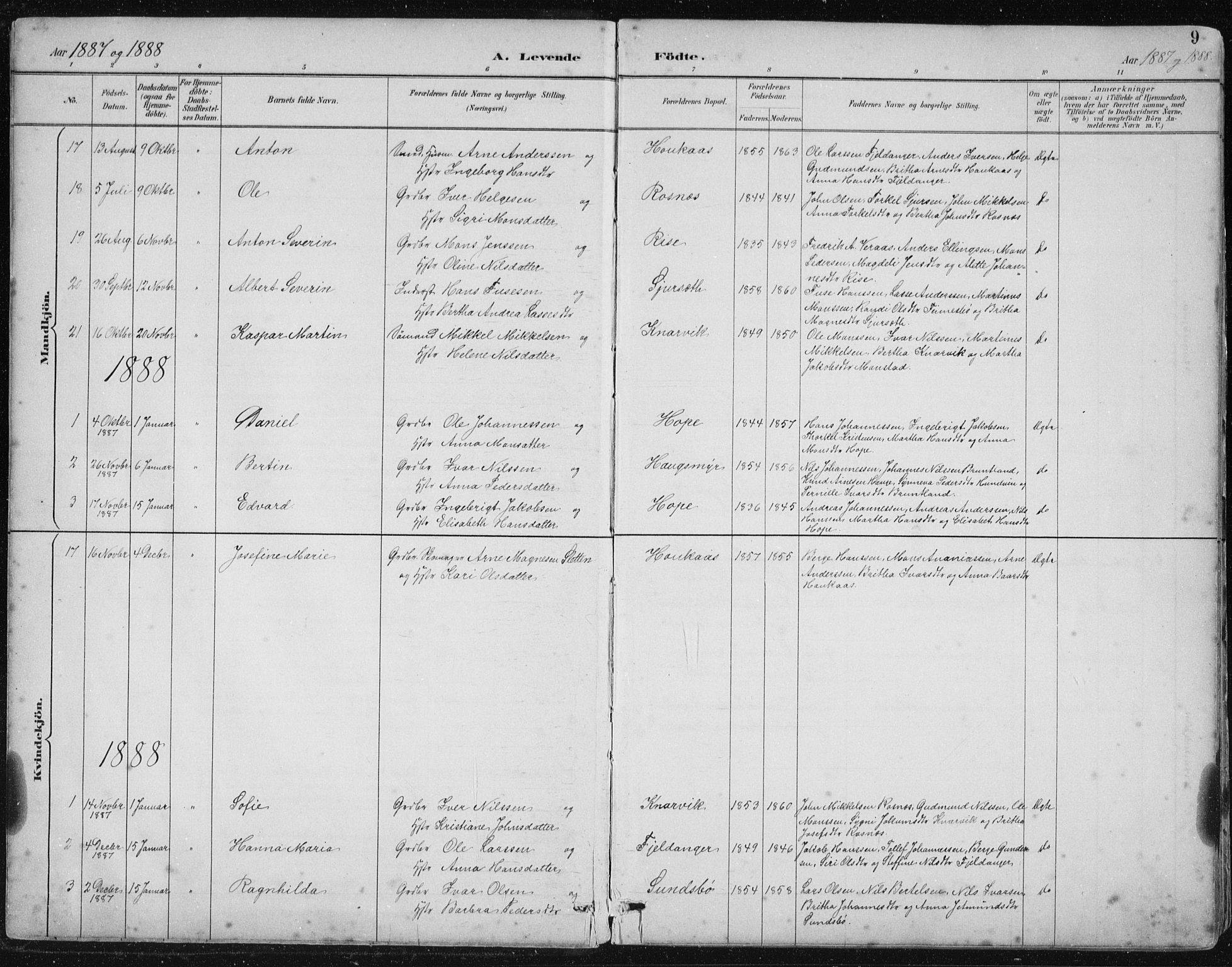 Lindås Sokneprestembete, SAB/A-76701/H/Hab: Parish register (copy) no. B 3, 1886-1914, p. 9