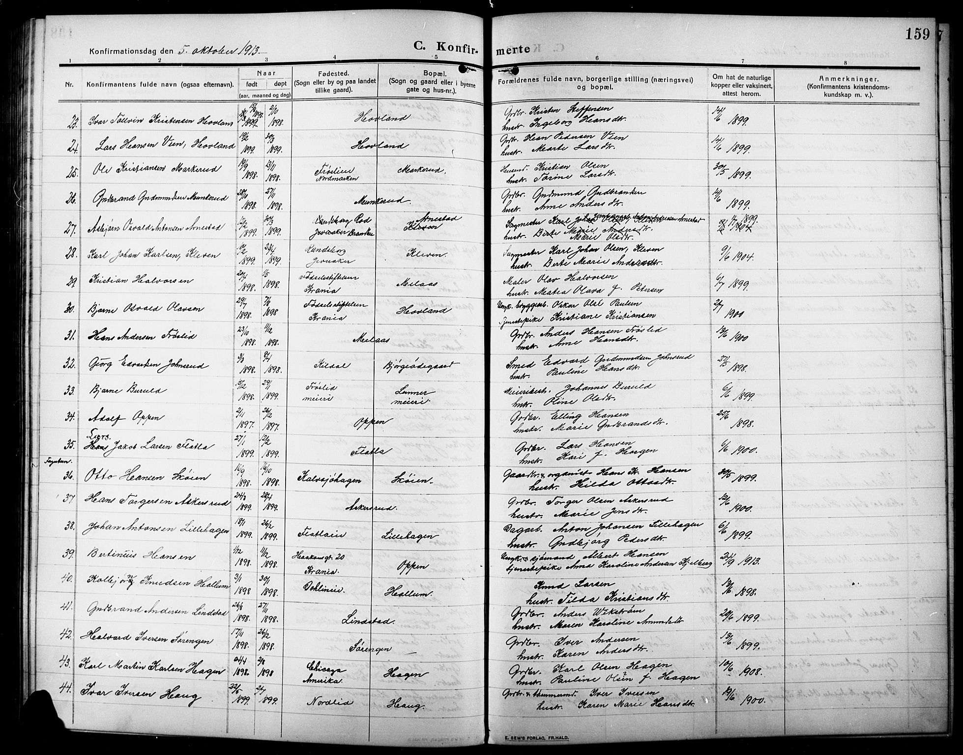 Lunner prestekontor, SAH/PREST-118/H/Ha/Hab/L0001: Parish register (copy) no. 1, 1909-1922, p. 159