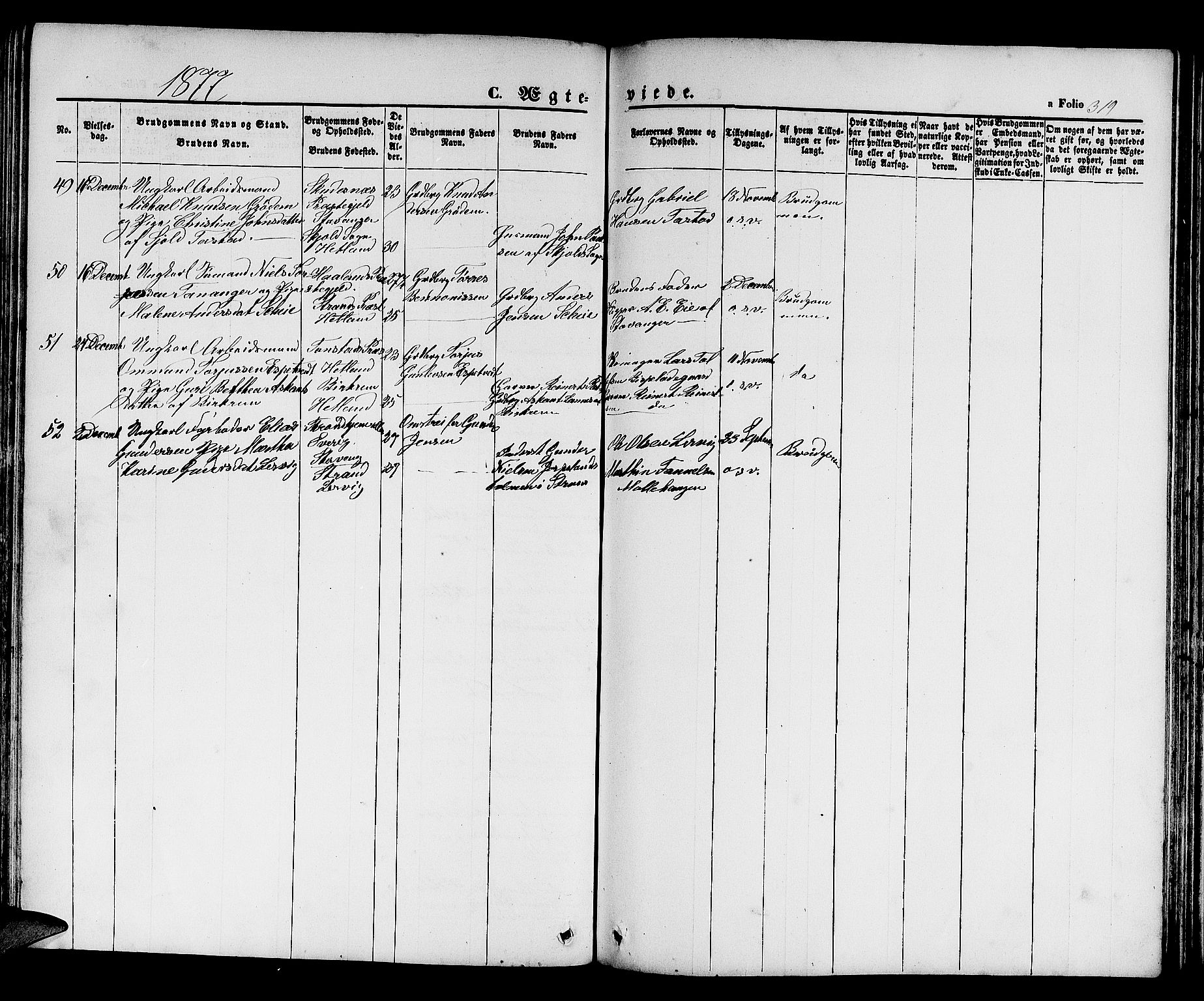 Hetland sokneprestkontor, SAST/A-101826/30/30BB/L0003: Parish register (copy) no. B 3, 1863-1877, p. 319