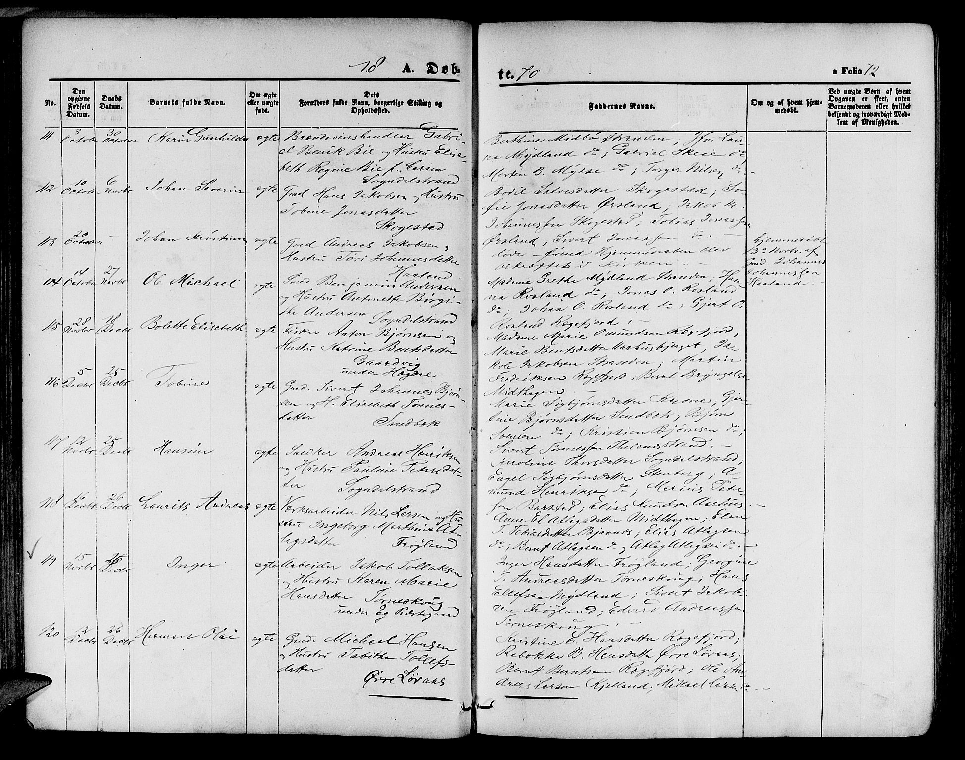 Sokndal sokneprestkontor, SAST/A-101808: Parish register (copy) no. B 3, 1865-1879, p. 72