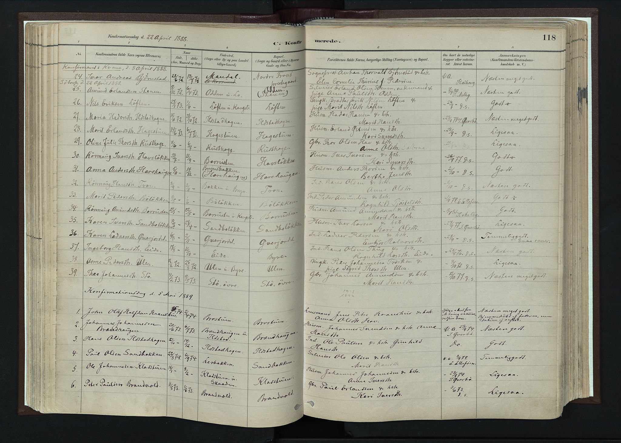Nord-Fron prestekontor, SAH/PREST-080/H/Ha/Haa/L0004: Parish register (official) no. 4, 1884-1914, p. 118