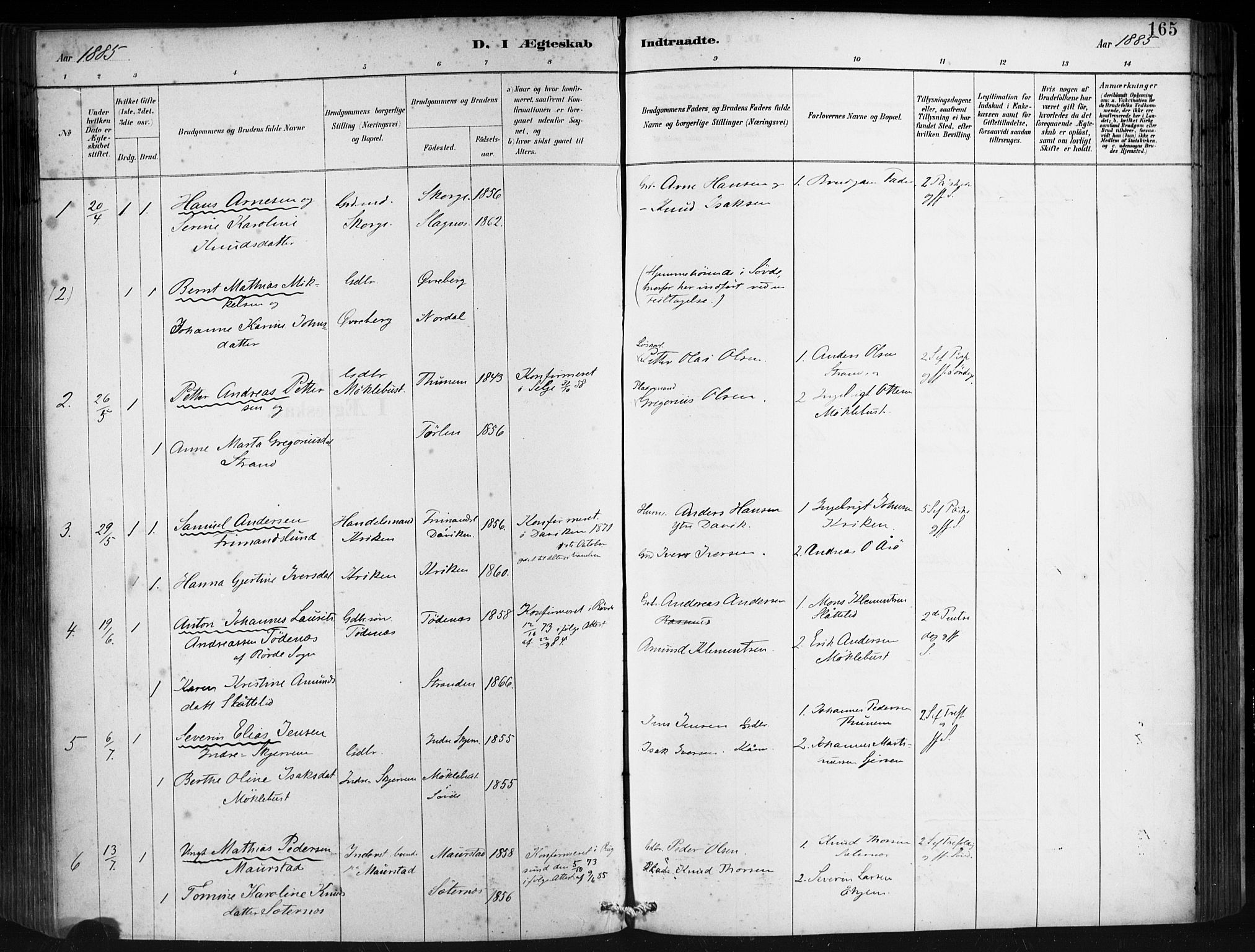 Ministerialprotokoller, klokkerbøker og fødselsregistre - Møre og Romsdal, AV/SAT-A-1454/501/L0008: Parish register (official) no. 501A08, 1885-1901, p. 165